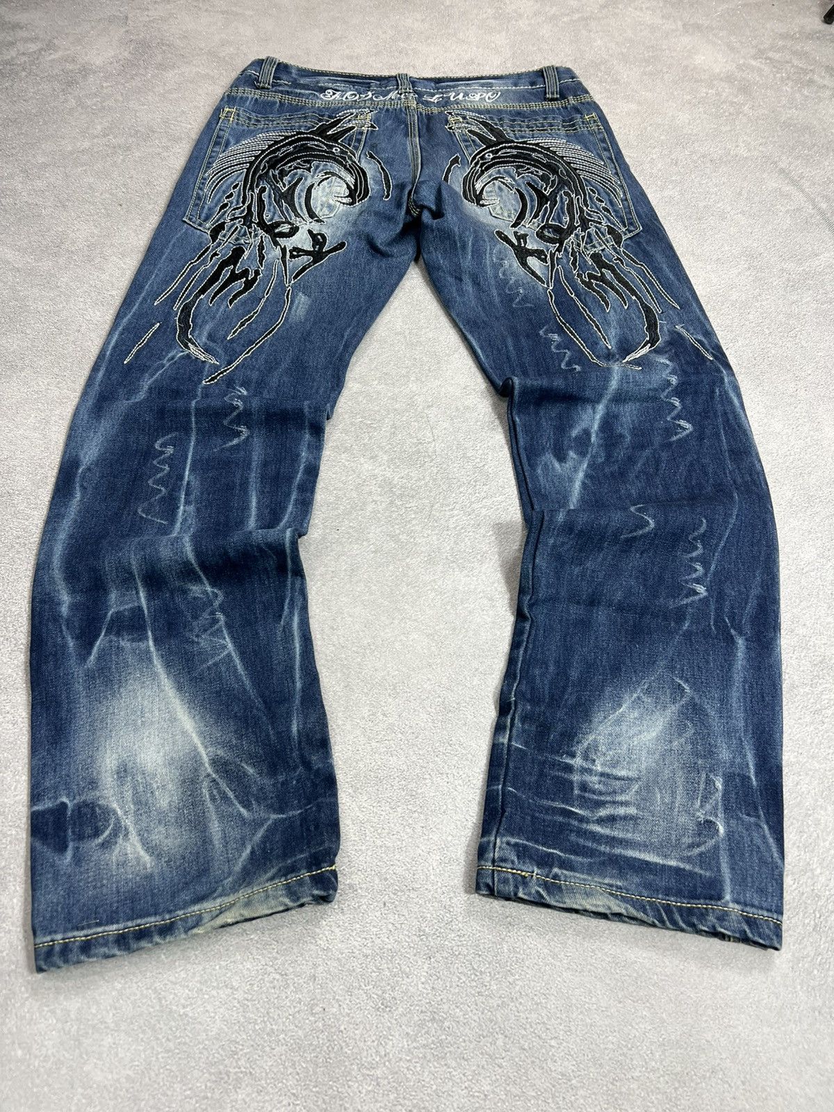 Japanese Brand Y2K denim jeans flame embroidery gothic southpole style y2k Size US 32 / EU 48 - 1 Thumbnail