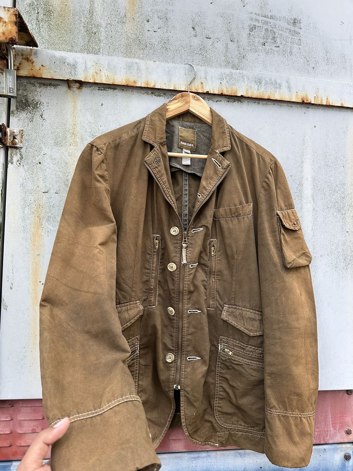 Diesel 👹Vintage THRASHED Faded Diesel Brown Utility Jacket Size US L / EU 52-54 / 3 - 7 Thumbnail