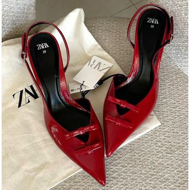 Zara Zara Red Bow Slingback Heels Pointed Toe NWT Size US 9 / IT 39 - 9 Thumbnail