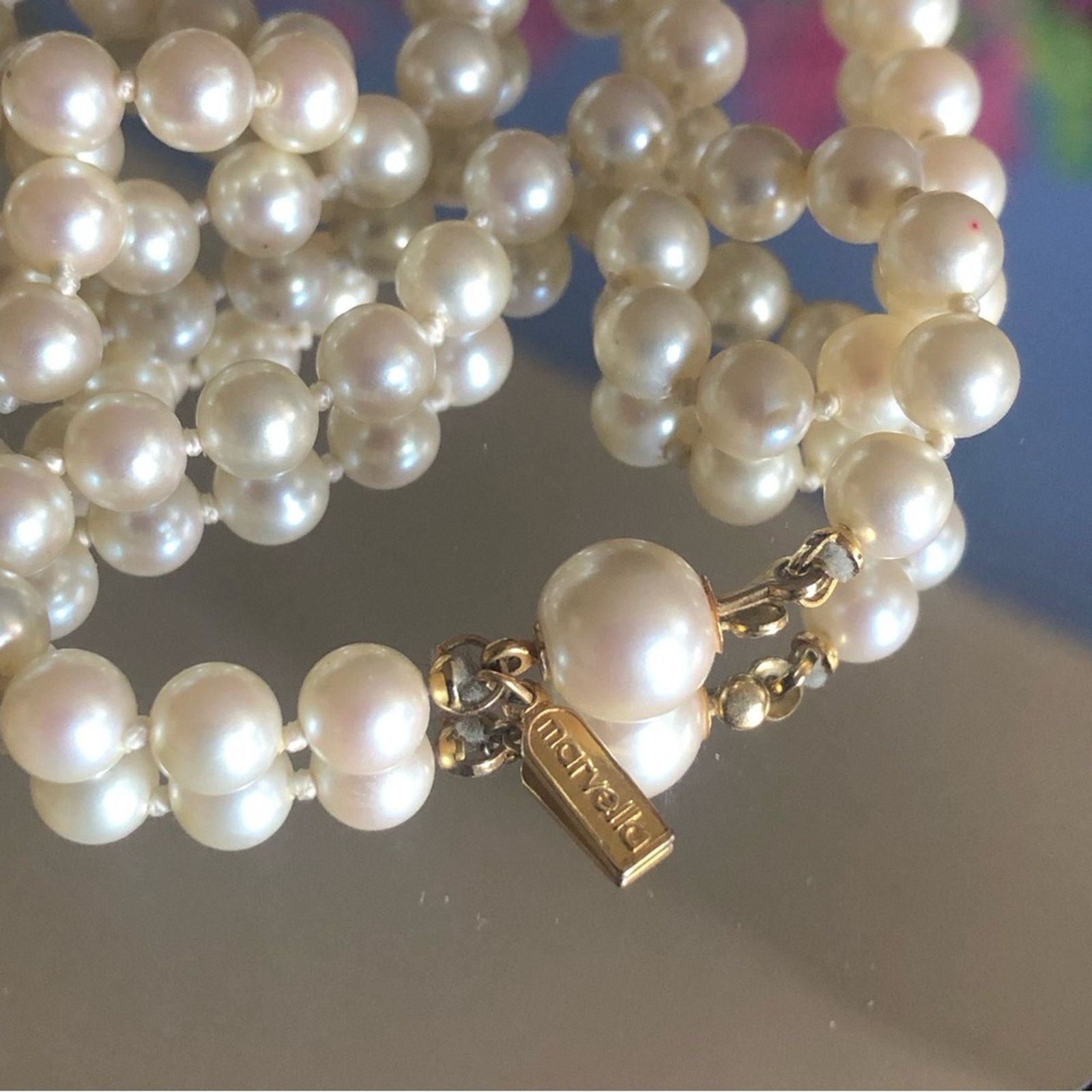 Vintage Vintage Marvella hand knotted cream glass pearl necklace Size ONE SIZE - 11 Thumbnail