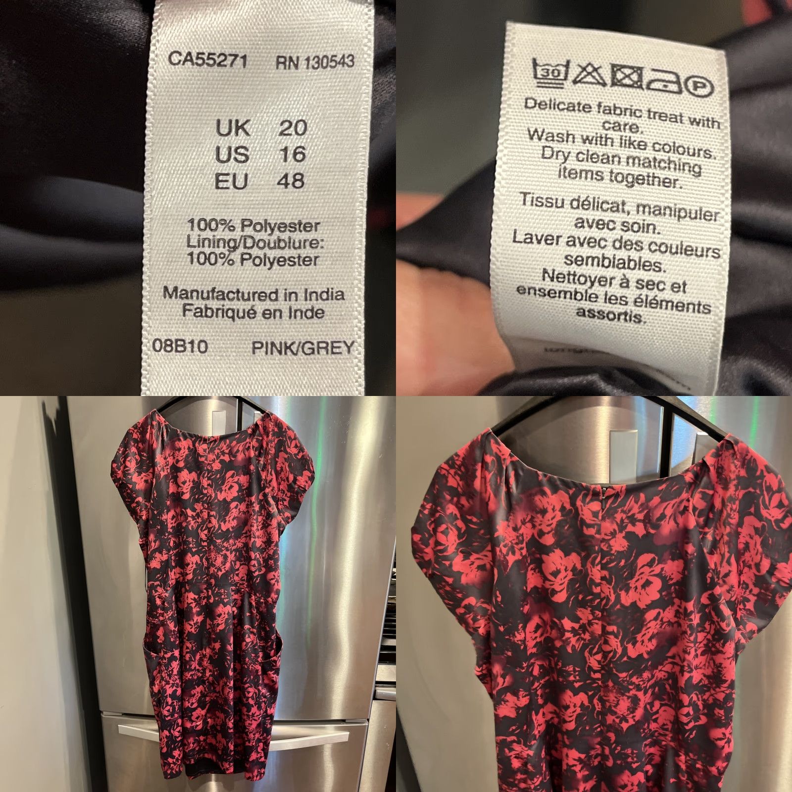 Vintage Long Tall Sally Dress Pink Gray Floral Pockets Round Neck Short Sleeves Size 16 Women Size 38" / US 16 / IT 52 - 8 Thumbnail