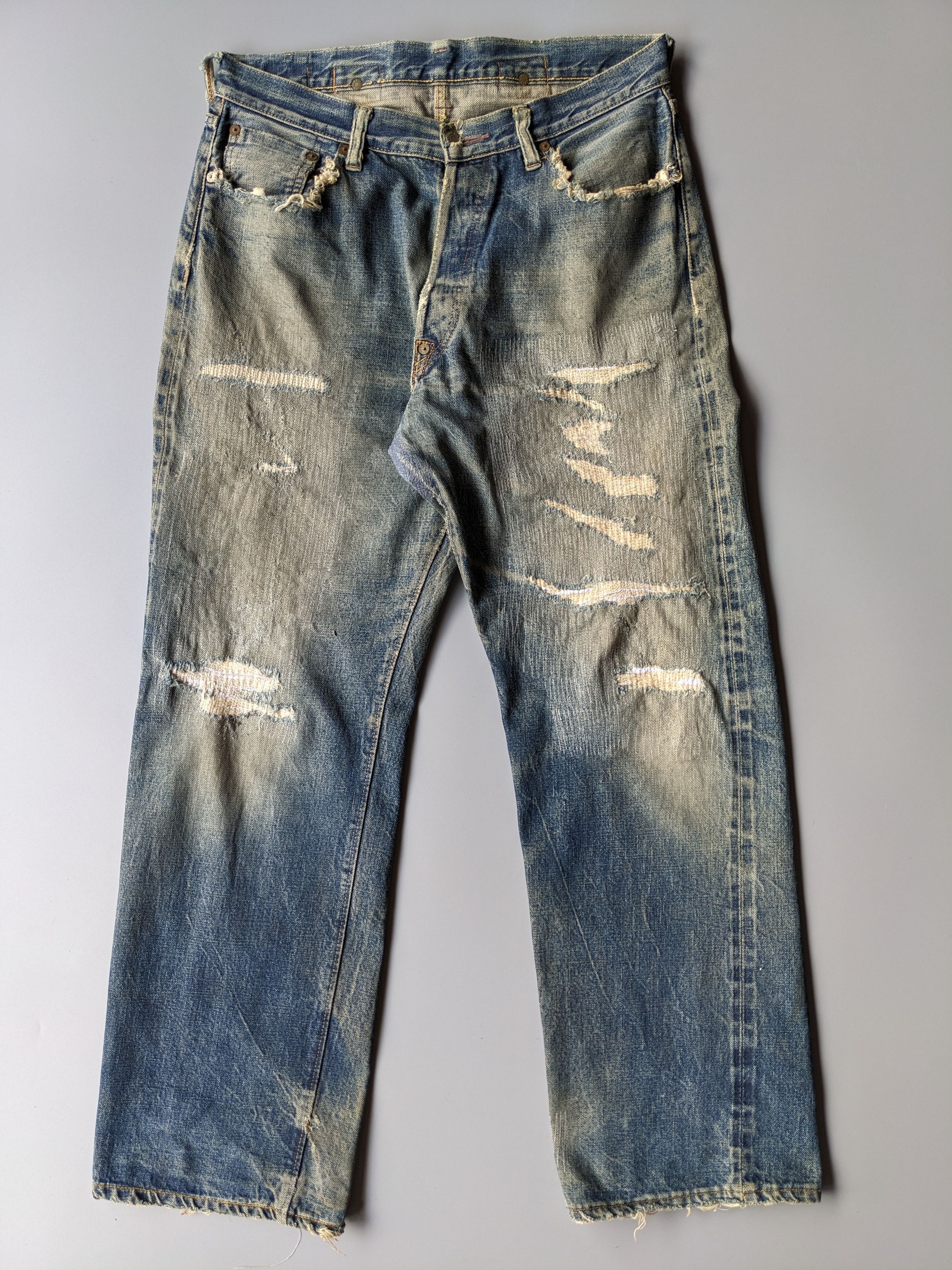 Vintage Denime buckle back distressed selvedge jeans