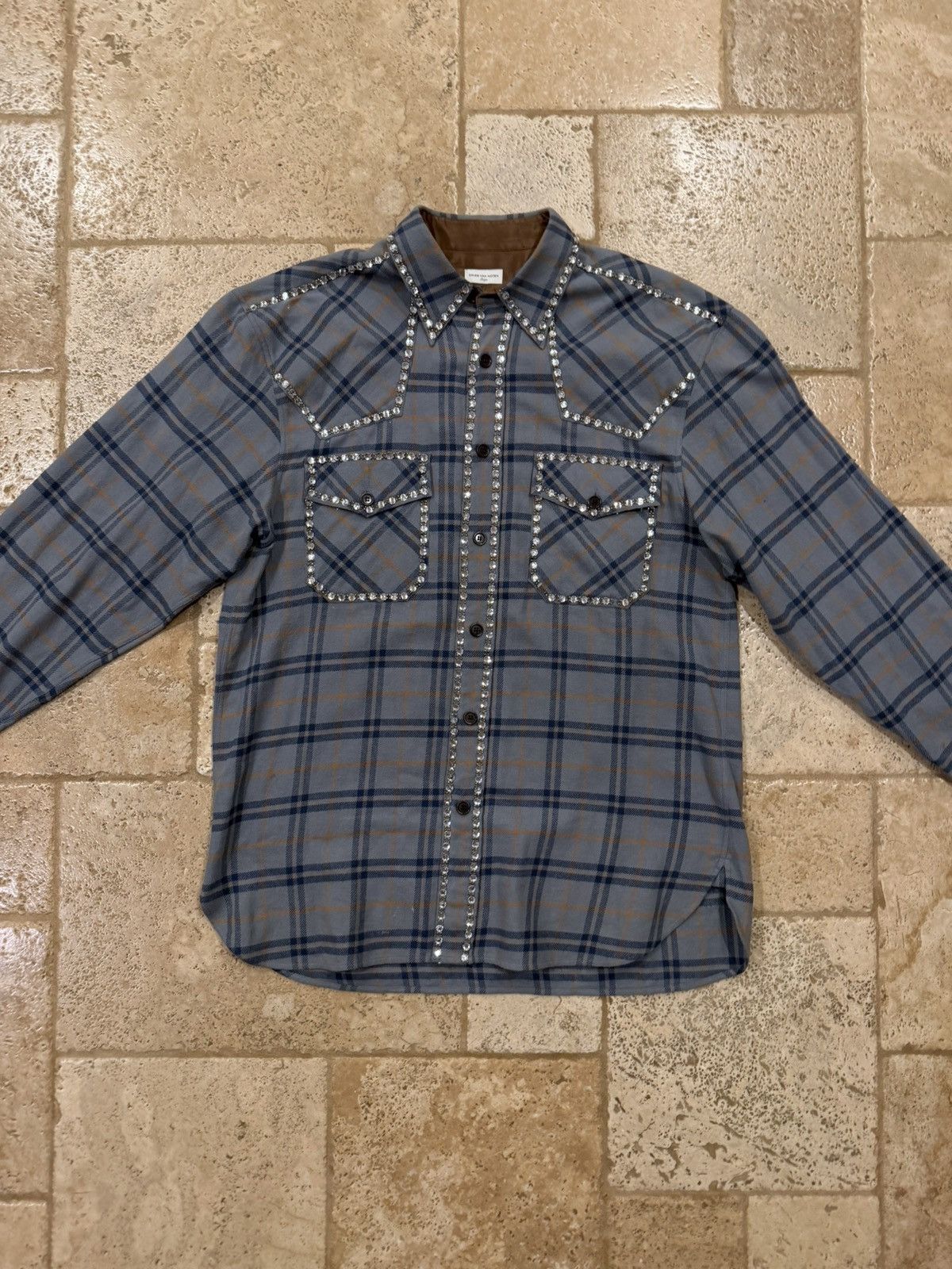 Dries Van Noten Dries Van Noten Carwick Embellsihed Crystals Plaid Shirt Size US L / EU 52-54 / 3 - 6 Thumbnail