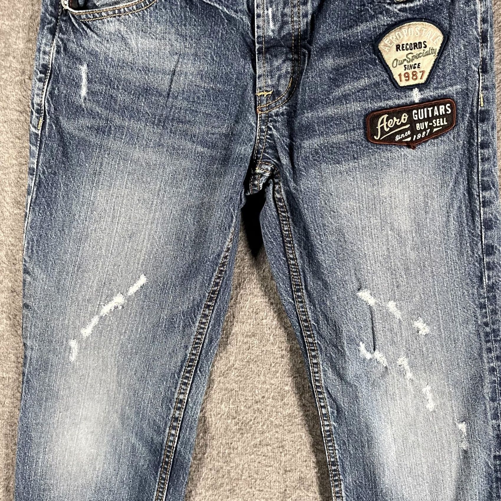 Vintage Aéropostale Essex Jeans Mens 29x30 Blue Denim Distressed Music Patch Straight Leg Casual Rock Mens Size US 29 - 4 Thumbnail