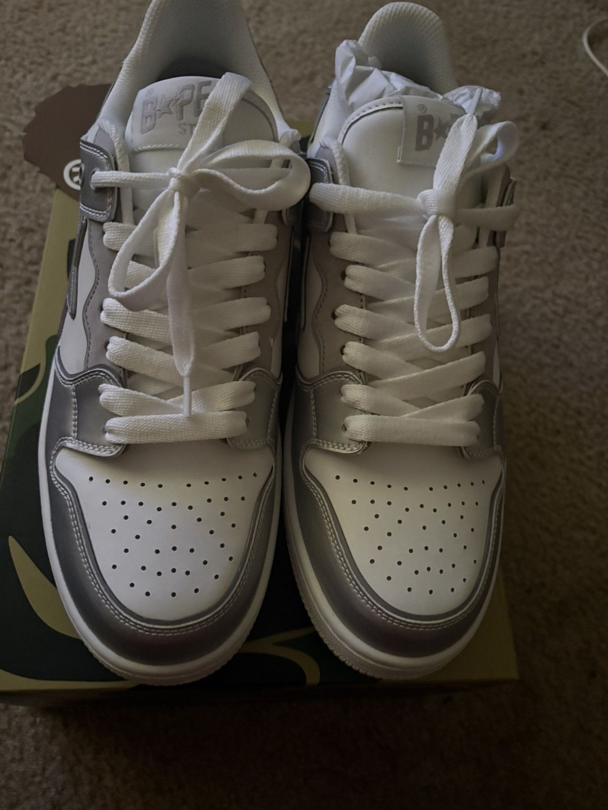 Bape BAPE White & Silver Sk8 Sta #4 Sneakers Size US 11.5 / EU 44-45 - 2 Thumbnail