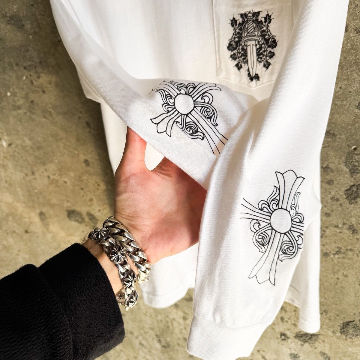 Chrome Hearts × Vintage VTG CHROME HEARTS BLUE FLORAL CROSS LONG