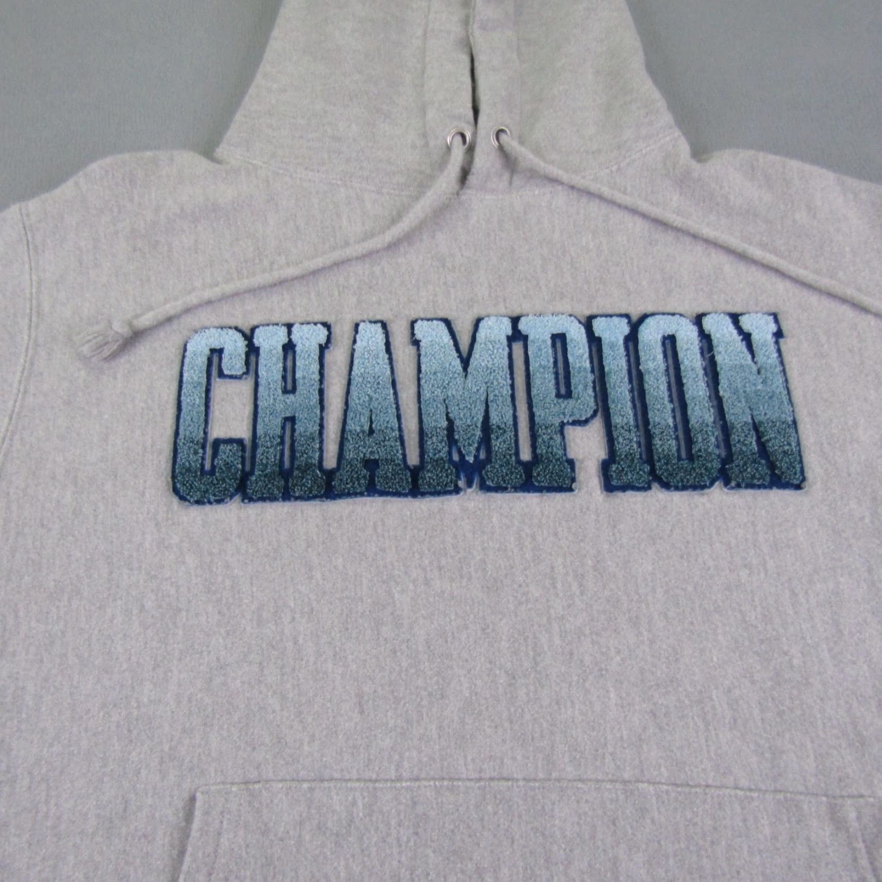 Champion VINTAGE Champion Hoodie Mens Medium Gray Blue Spell Out Reverse Weave Pullover Sweater Size US M / EU 48-50 / 2 - 2 Thumbnail