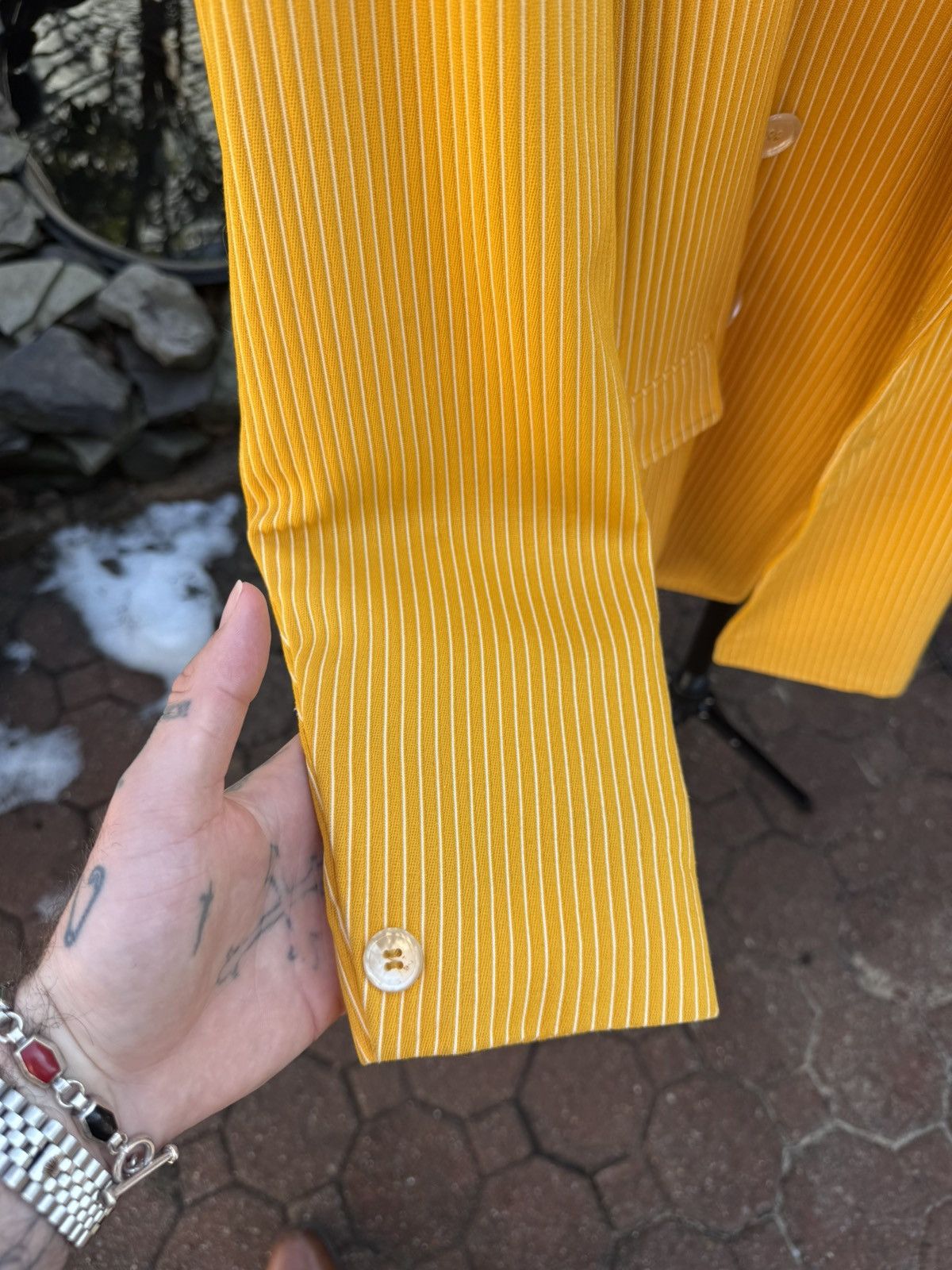 Vintage Vintage Yellow Pimp Jacket Stripped Shell Buttons 1960s 70s Size 42L - 3 Thumbnail