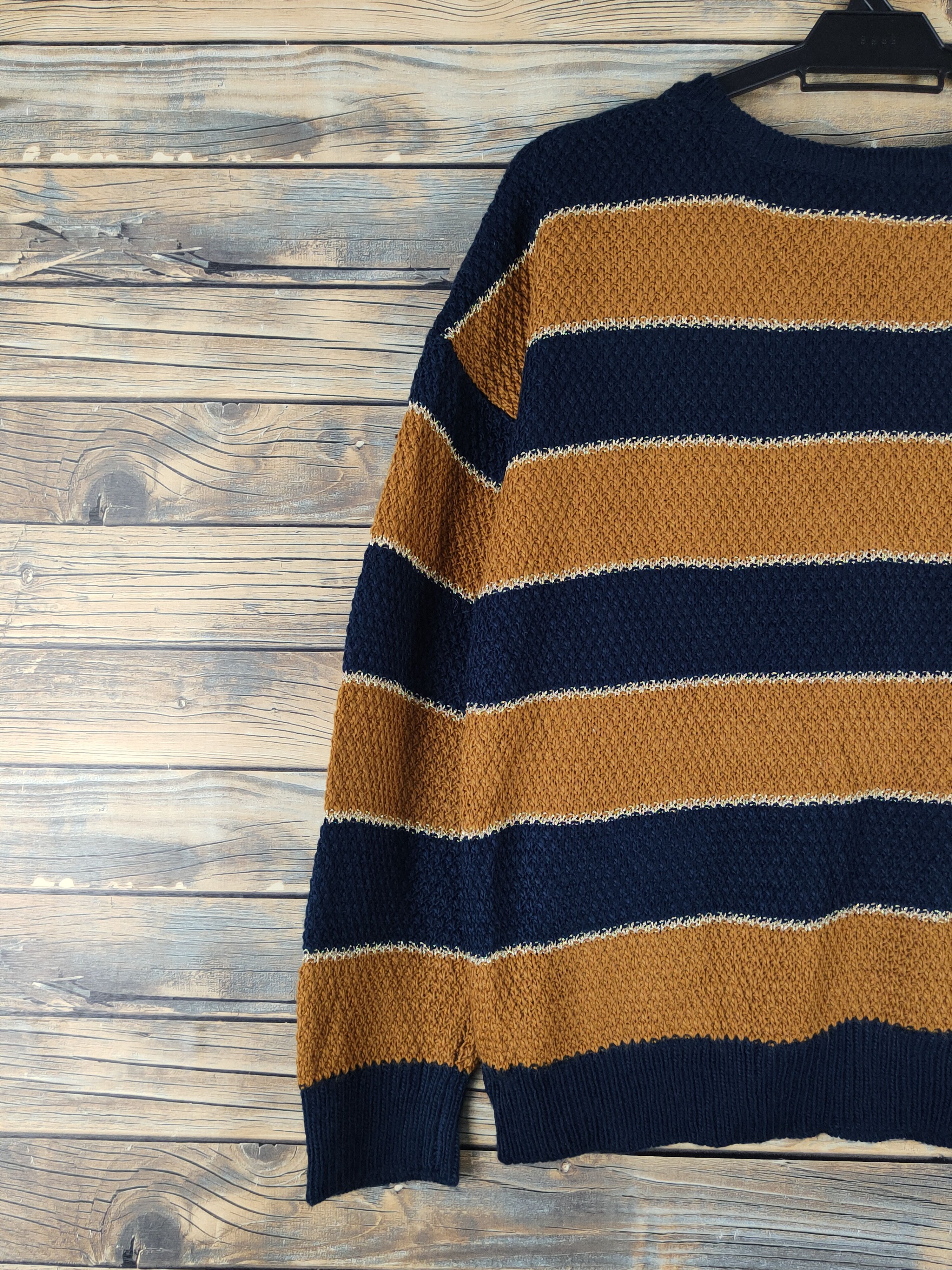 Aran Isles Knitwear Jena Navy Brown Stripe Knitwear Sweatshirts #W1263 Size US S / EU 44-46 / 1 - 8 Thumbnail