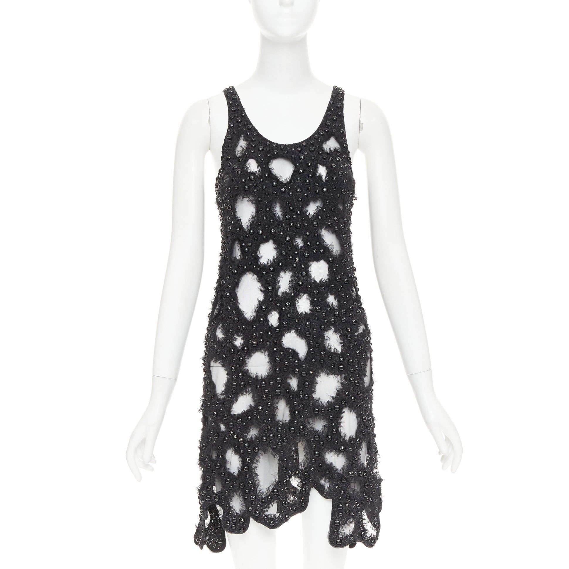 Louis Vuitton LOUIS VUITTON 2024 Runway black beaded sequin tulle distressed cut out tank dress Zendaya Size S / US 4 / IT 40 - 1 Thumbnail