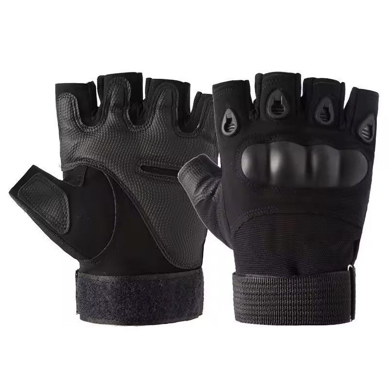 Leather PU Leather Tactical Riders Half Finger Gloves Size ONE SIZE - 1 Thumbnail