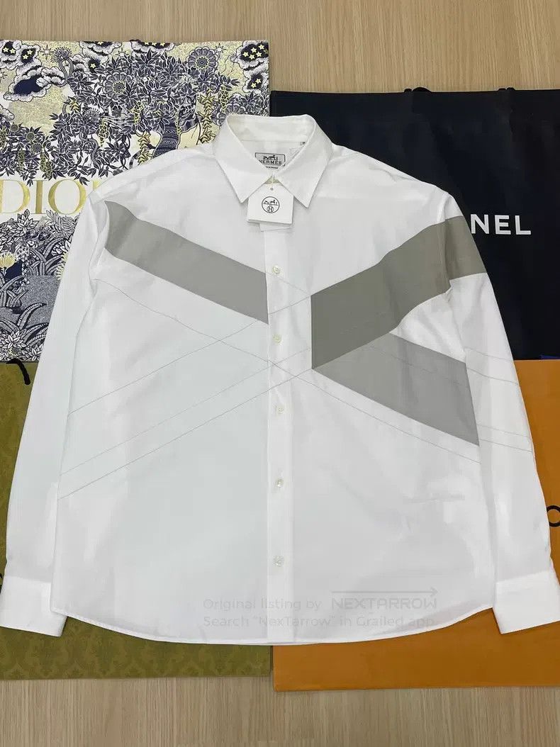 Hermes Hermes White and Grey Mixed Shirt Size XS / US 0-2 / IT 36-38 - 1 Thumbnail