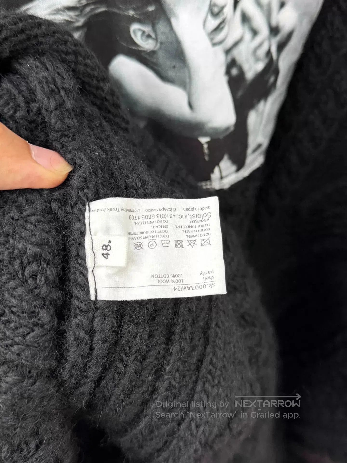 Takahiromiyashita The Soloist. Black Cable Knit Sweater with Photo Patches, Size M. Size US M / EU 48-50 / 2 - 7 Thumbnail
