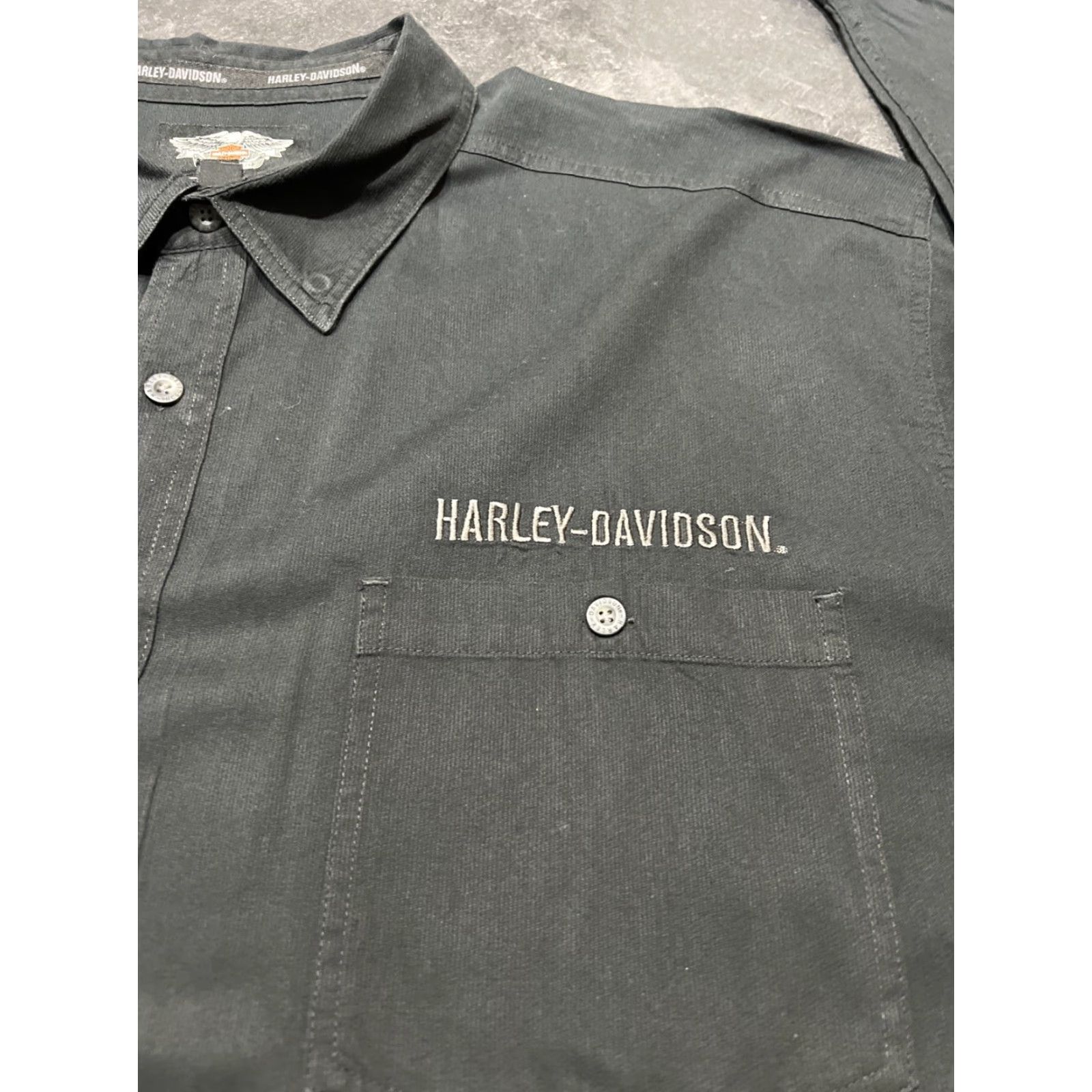 Harley Davidson Harley-Davidson Black Long Sleeve Button-Down Shirt 3XLT Men Big & Tall Collared Pockets Logo Split Tailored Casual Workwear Size US XXL / EU 58 / 5 - 4 Thumbnail
