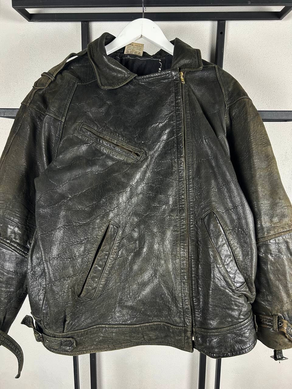 Japanese Brand Washed Japanes Cropped Boxy Leather Jacket Asymmetrical ZIP Size US L / EU 52-54 / 3 - 5 Thumbnail