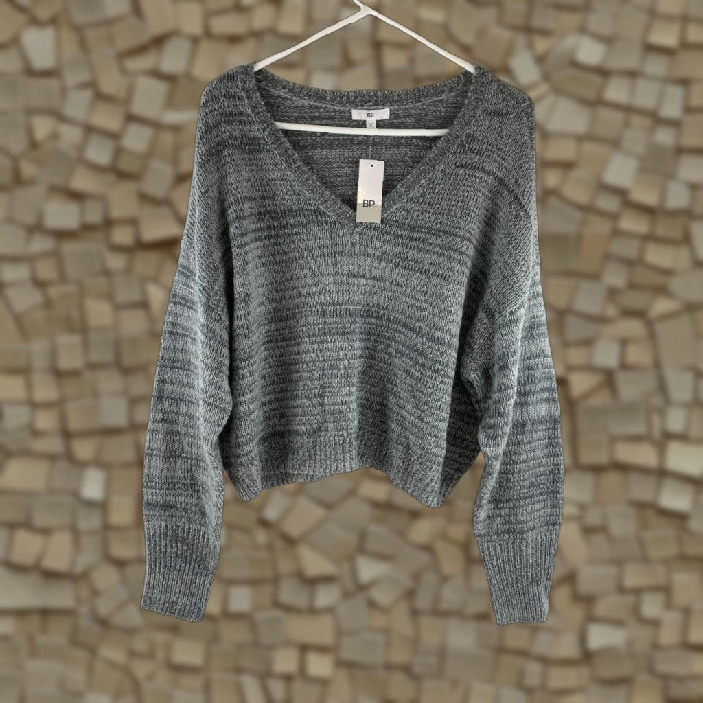 Vintage BP Sweater Women's XL Gray Cropped Long Sleeve V-Neck Pullover Size XL / US 12-14 / IT 48-50 - 1 Thumbnail
