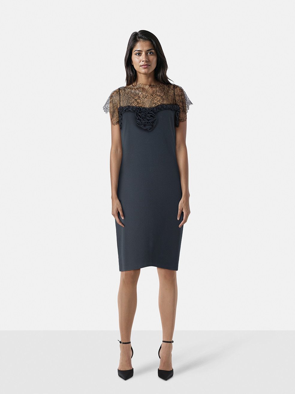 Blumarine Navy Lace Panel Dress in Black, Women's (Size XL)