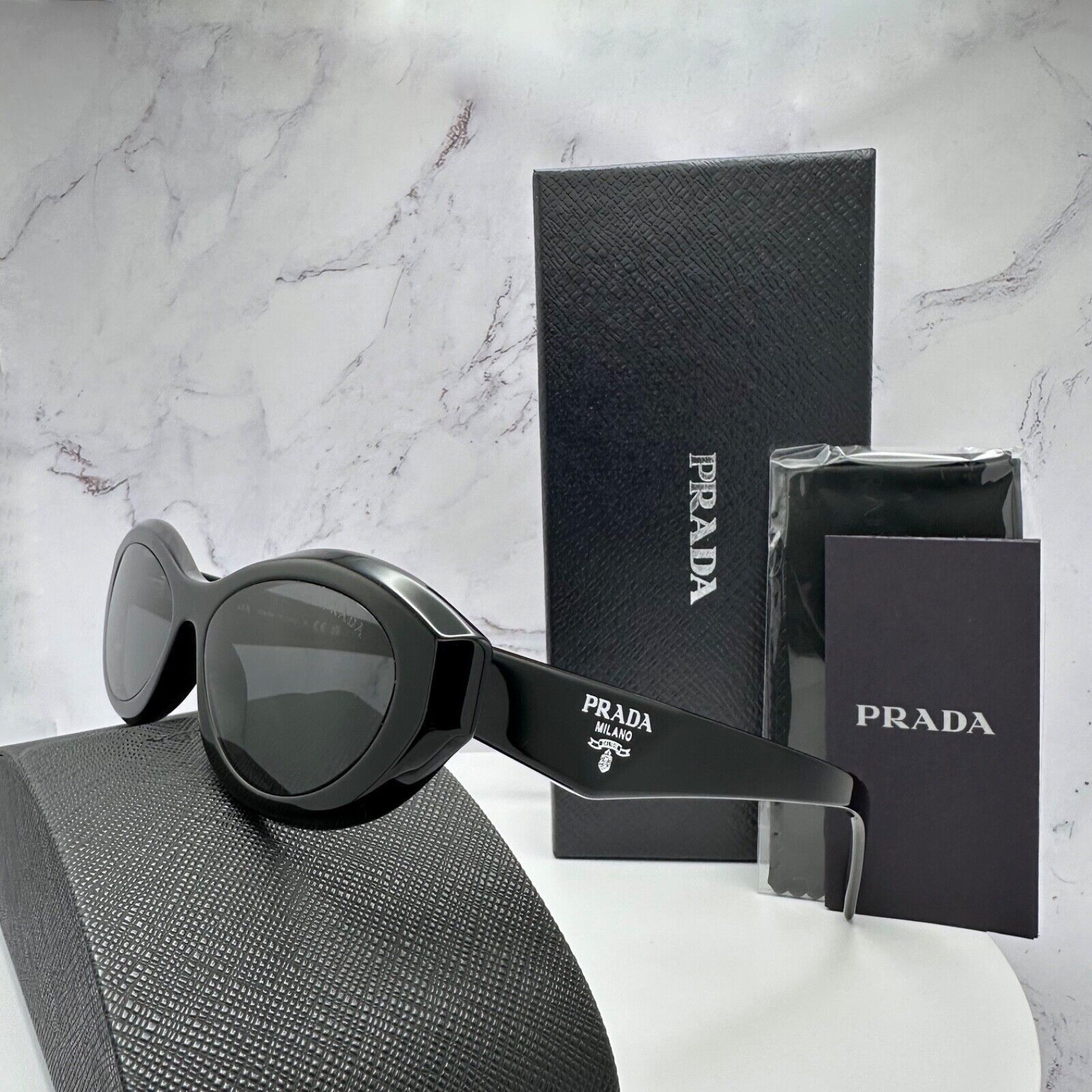 Prada New Prada Sunglasses Black Acetate Symbole Logo Slim Size ONE SIZE - 18 Thumbnail
