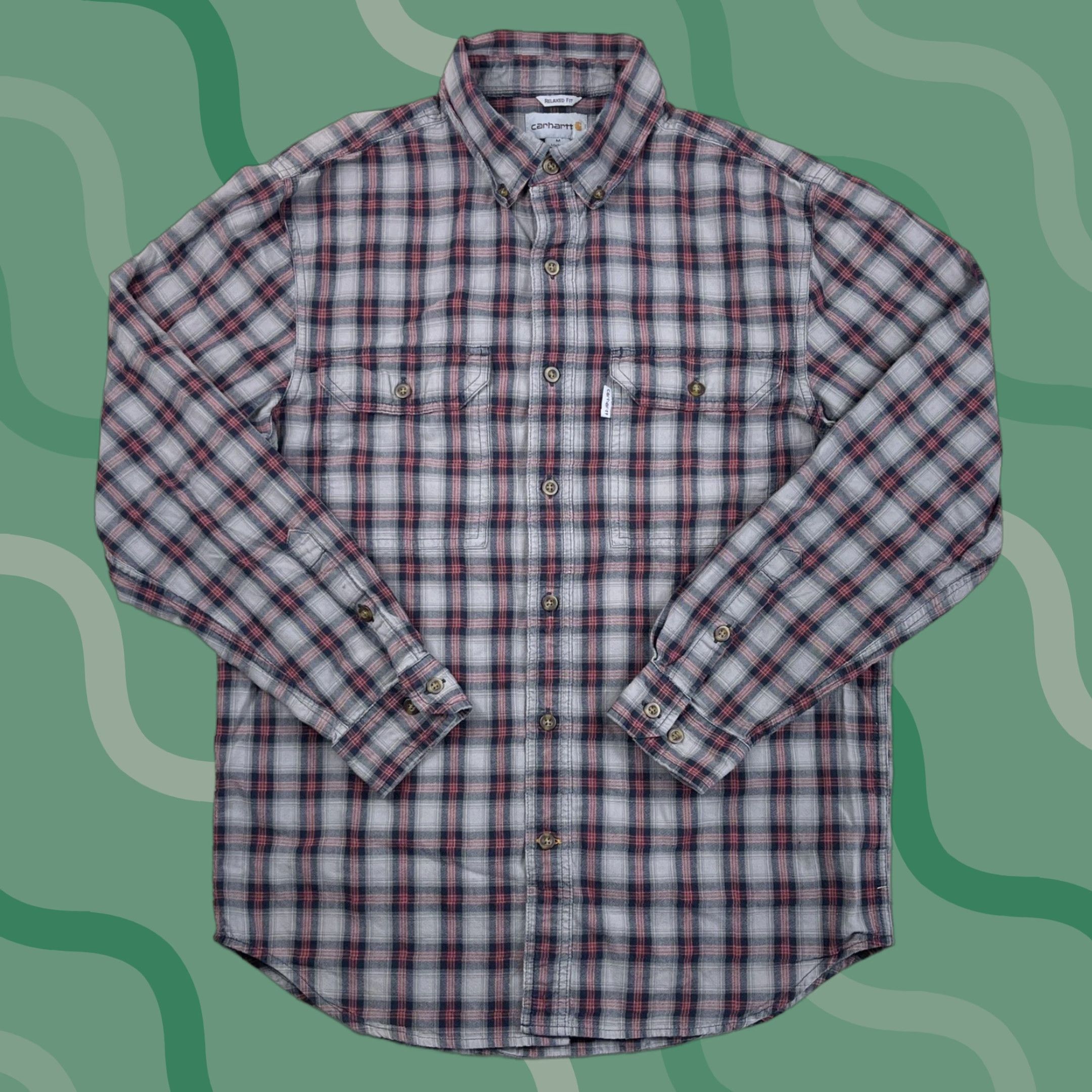 Carhartt Carhartt Shirt Mens Button-Up Long Sleeve Plaid Casual Work Gray Blue Red Multicolor Cotton Woven Regular Size M Size US M / EU 48-50 / 2 - 1 Thumbnail
