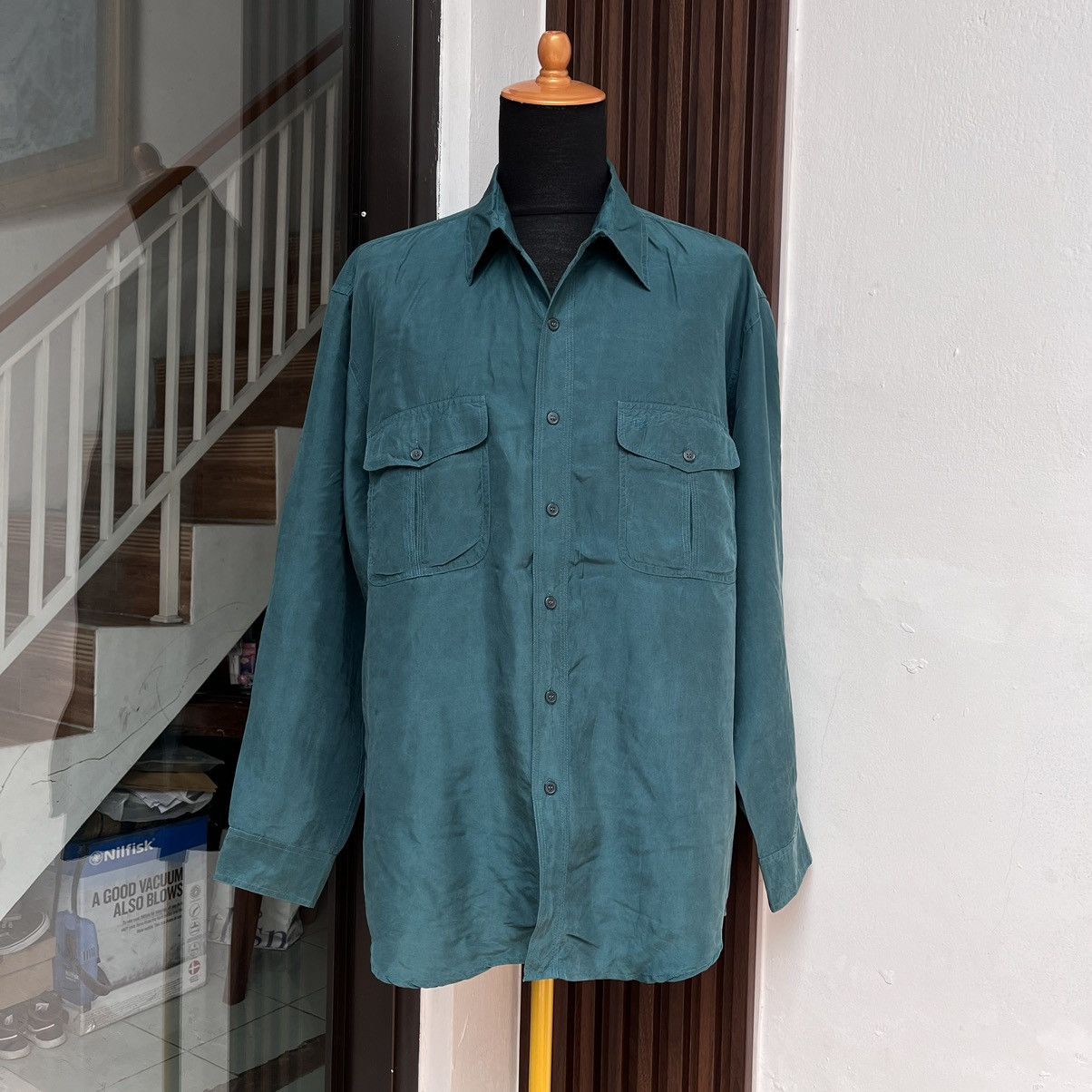 Pierre Balmain × Vintage 90s Pierre Balmain Paris Double Pocket Silk Shirt Size US L / EU 52-54 / 3 - 1 Thumbnail