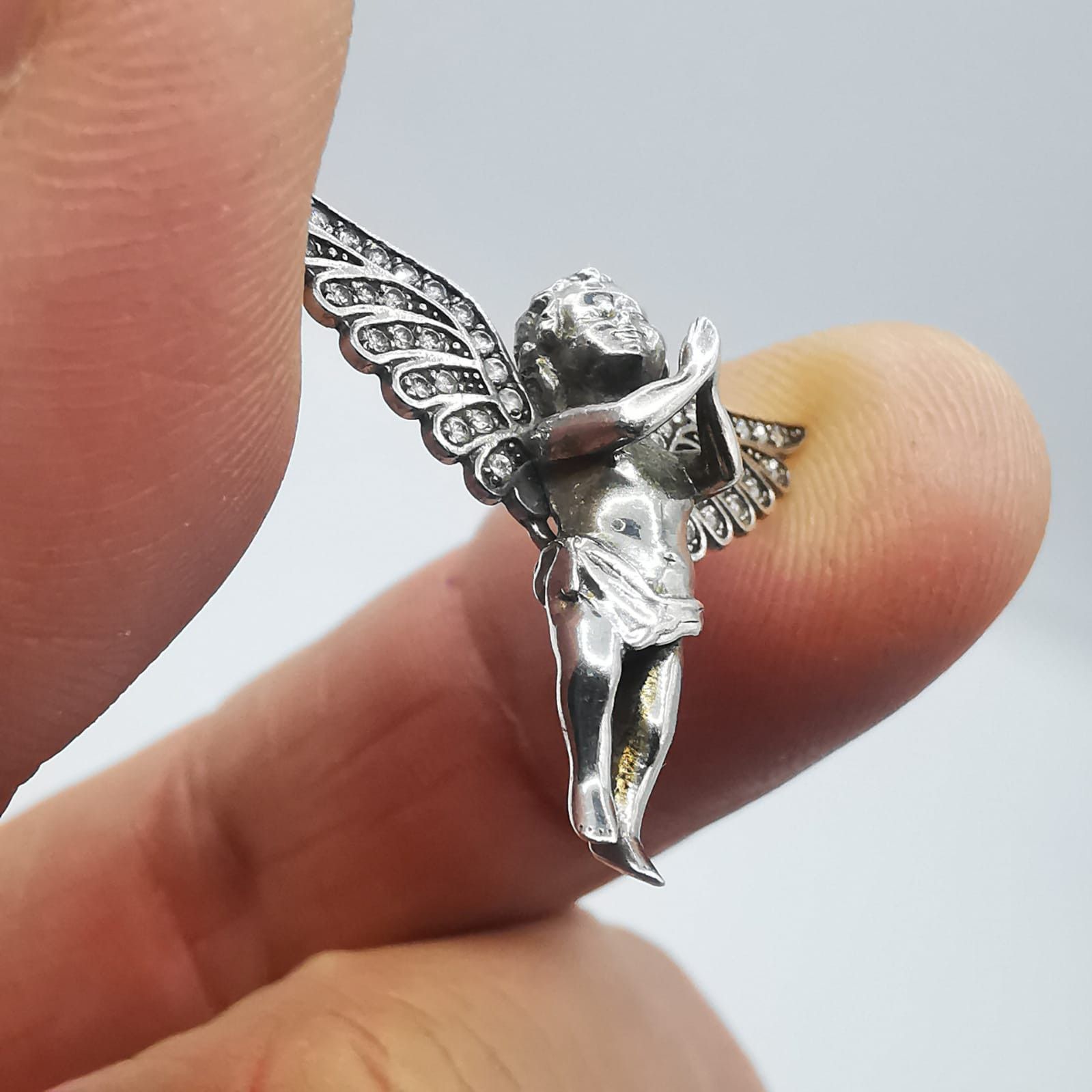 Sterling Silver Vintage Angel Pendant 925 Sterling Silver,Jewelry,Zirconium Size ONE SIZE - 7 Thumbnail