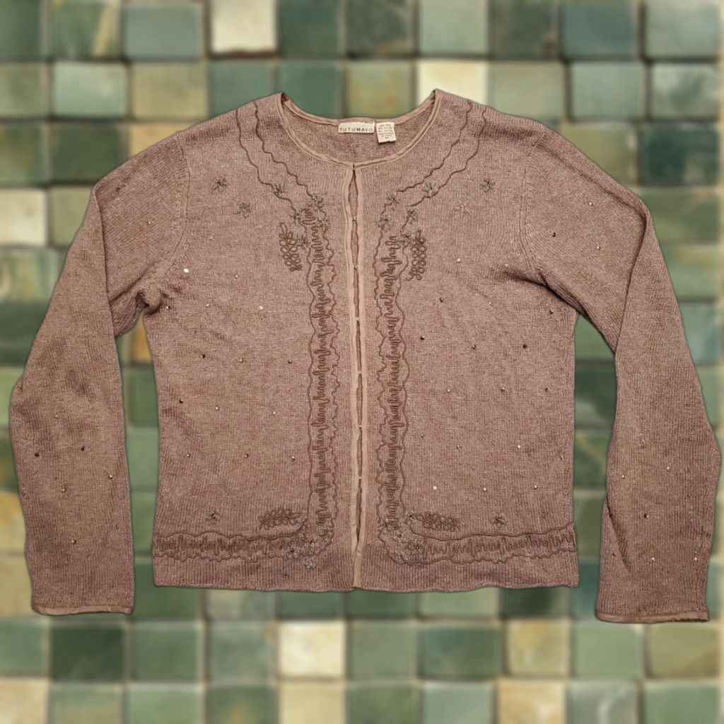Vintage VINTAGE Putumayo Sweater Womens M Brown Silk Blend Cropped Embroidered Cardigan Size M / US 6-8 / IT 42-44 - 1 Thumbnail