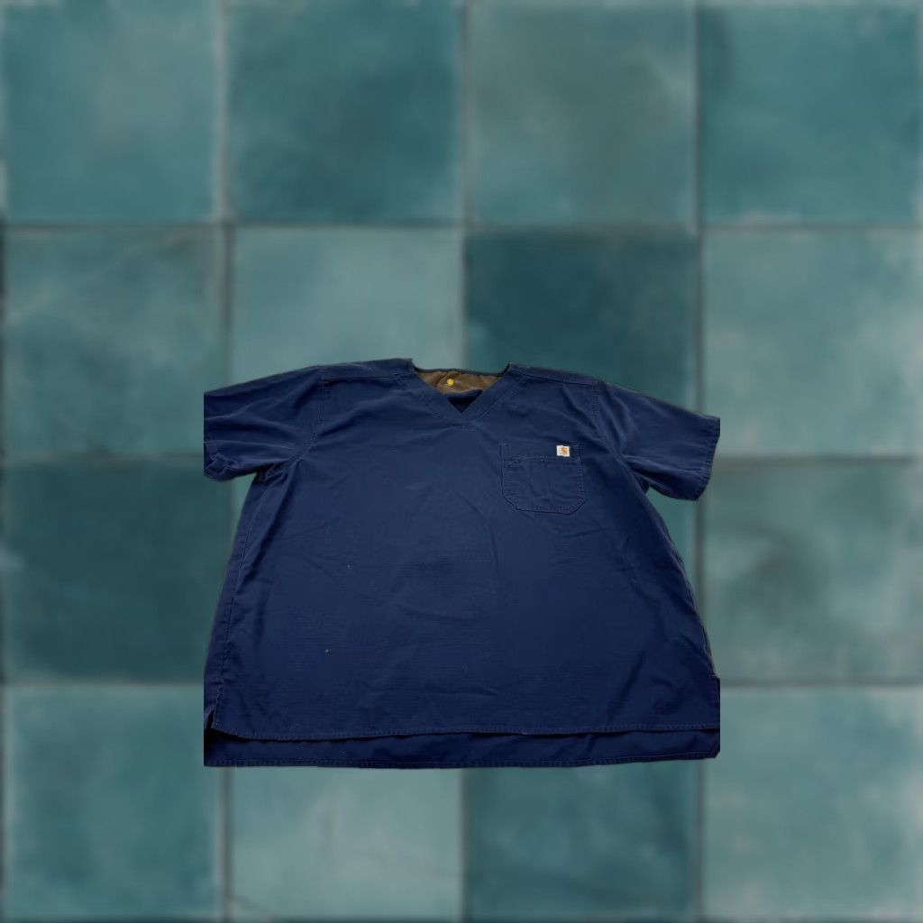 Carhartt Carhartt Scrub Shirt Mens 2XL Navy Blue Ripstop V Neck Medical Workwear Pocket Size US XXL / EU 58 / 5 - 1 Thumbnail