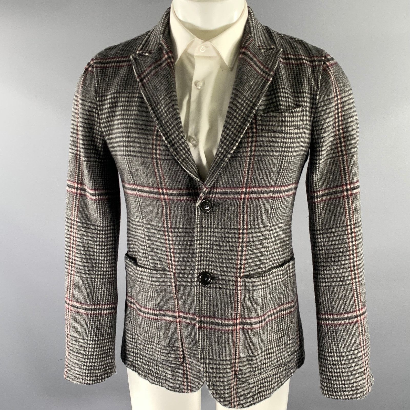 Ts(S) TS (S) Size S Grey Plaid Wool Blend Peak Lapel Sport Coat Size 36R - 1 Thumbnail