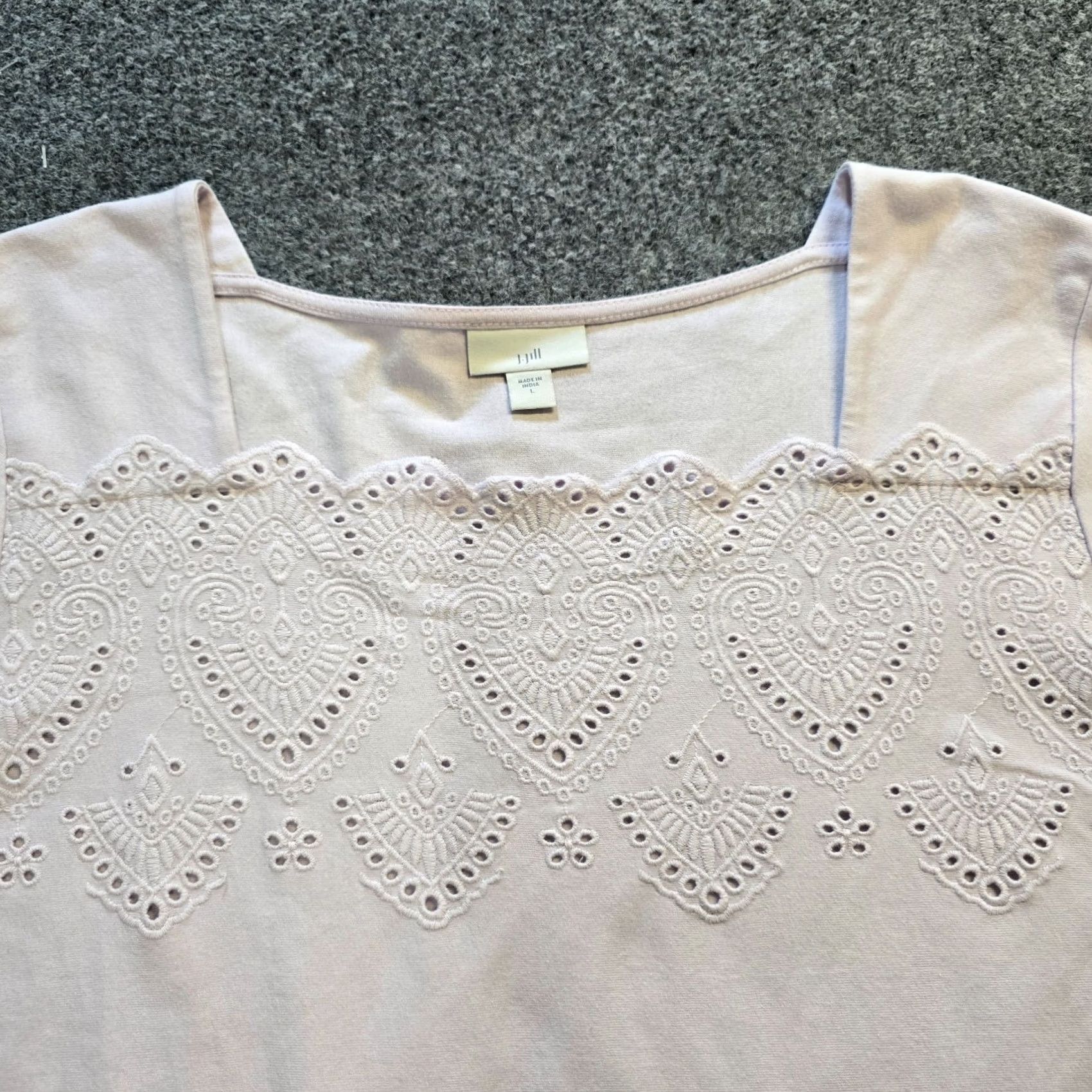 J. Jill J Jill Top Women Large Purple Lace Panel Square Neck Flare Sleeve Stretch Casual Shirt Size L / US 10 / IT 46 - 2 Thumbnail