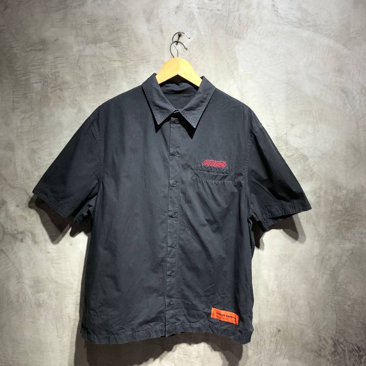 image of Heron Preston Ctnmb Basic Button Down Short Sleeves in Black, Men's (Size 2XL)