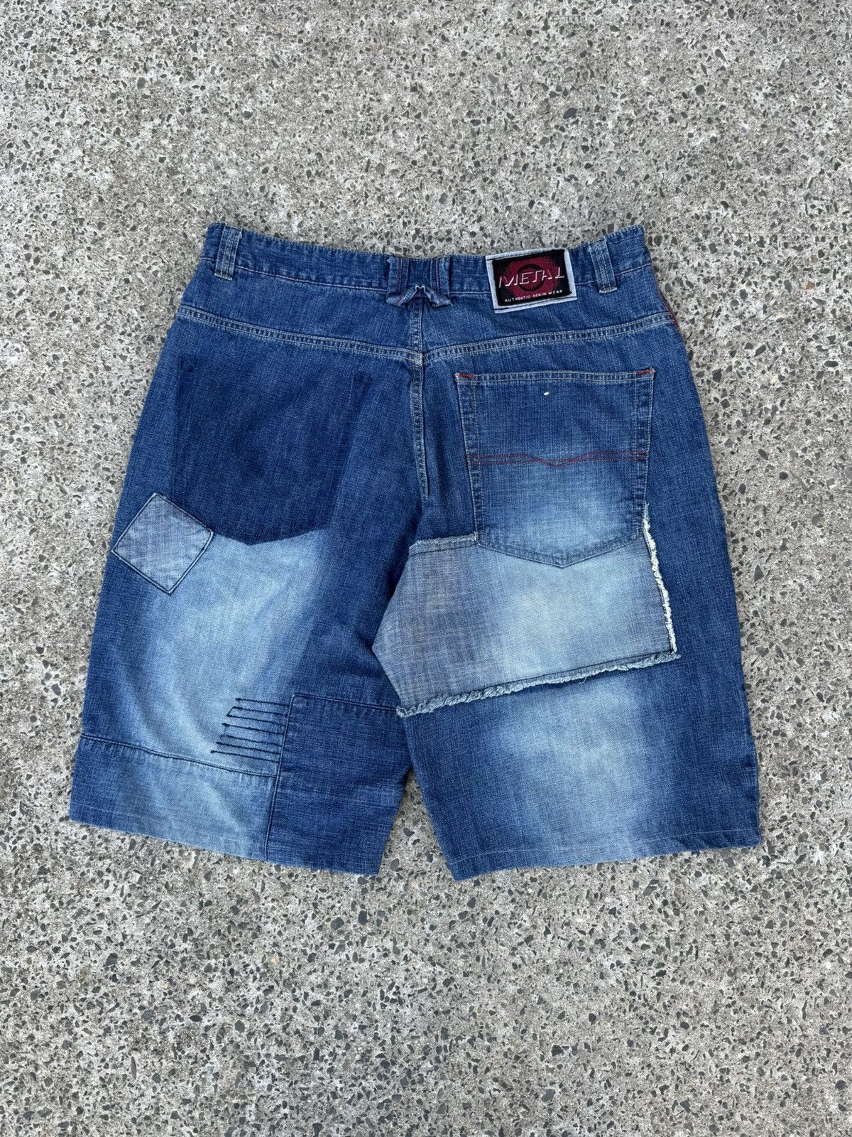 JNCO × Sean John × Vintage METAL Patchwork Denim Shorts W40 L33 Blue Distressed Baggy Size US 40 / EU 56 - 1 Thumbnail