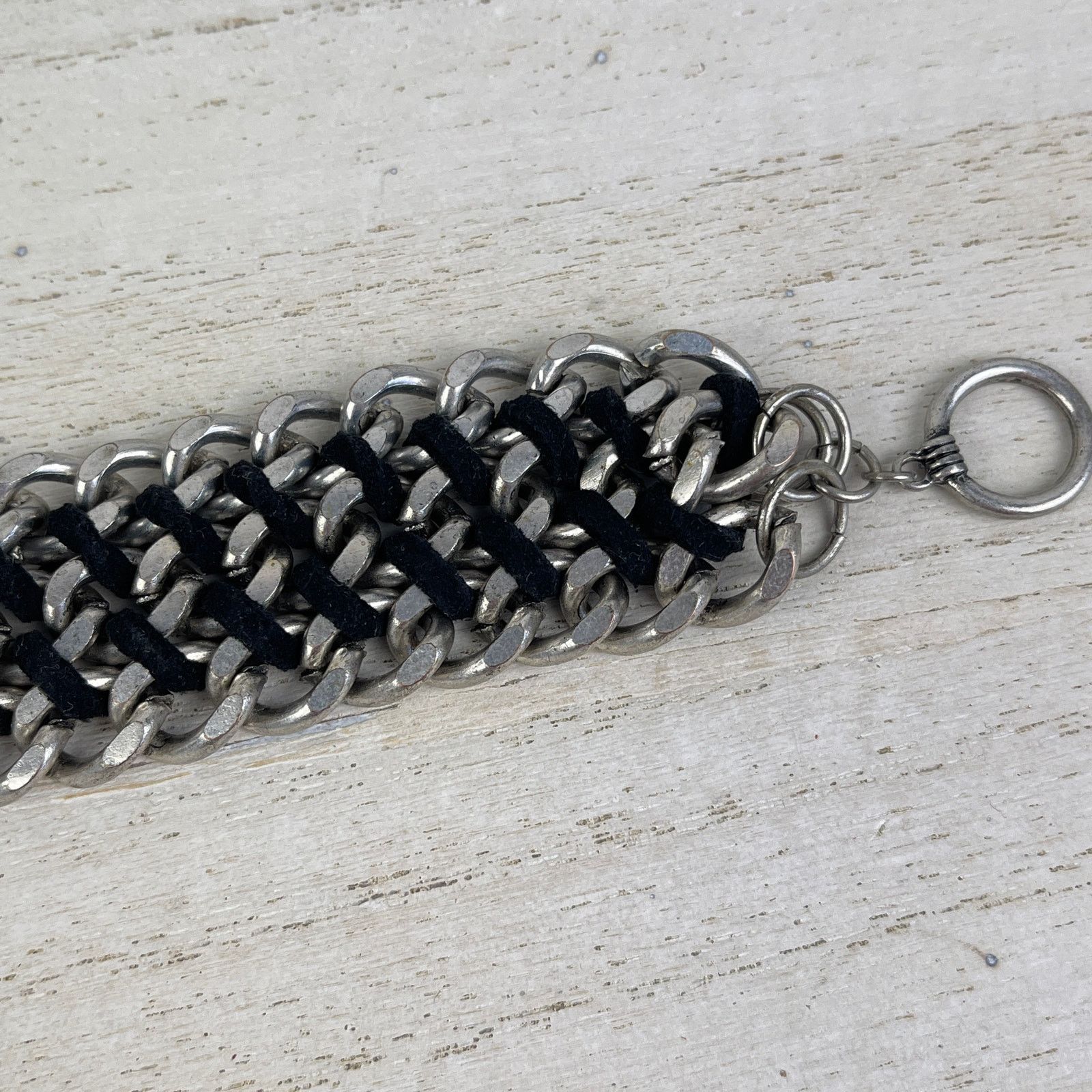 Other Silver Tone Chain Link Bracelet Black Braided Faux Leather Size ONE SIZE - 9 Thumbnail