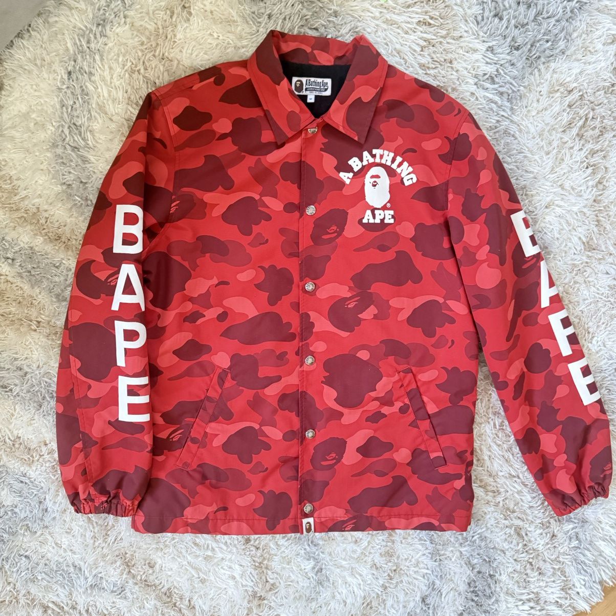 Bape Bape red camo college coach jacket Size US M / EU 48-50 / 2 - 1 Thumbnail
