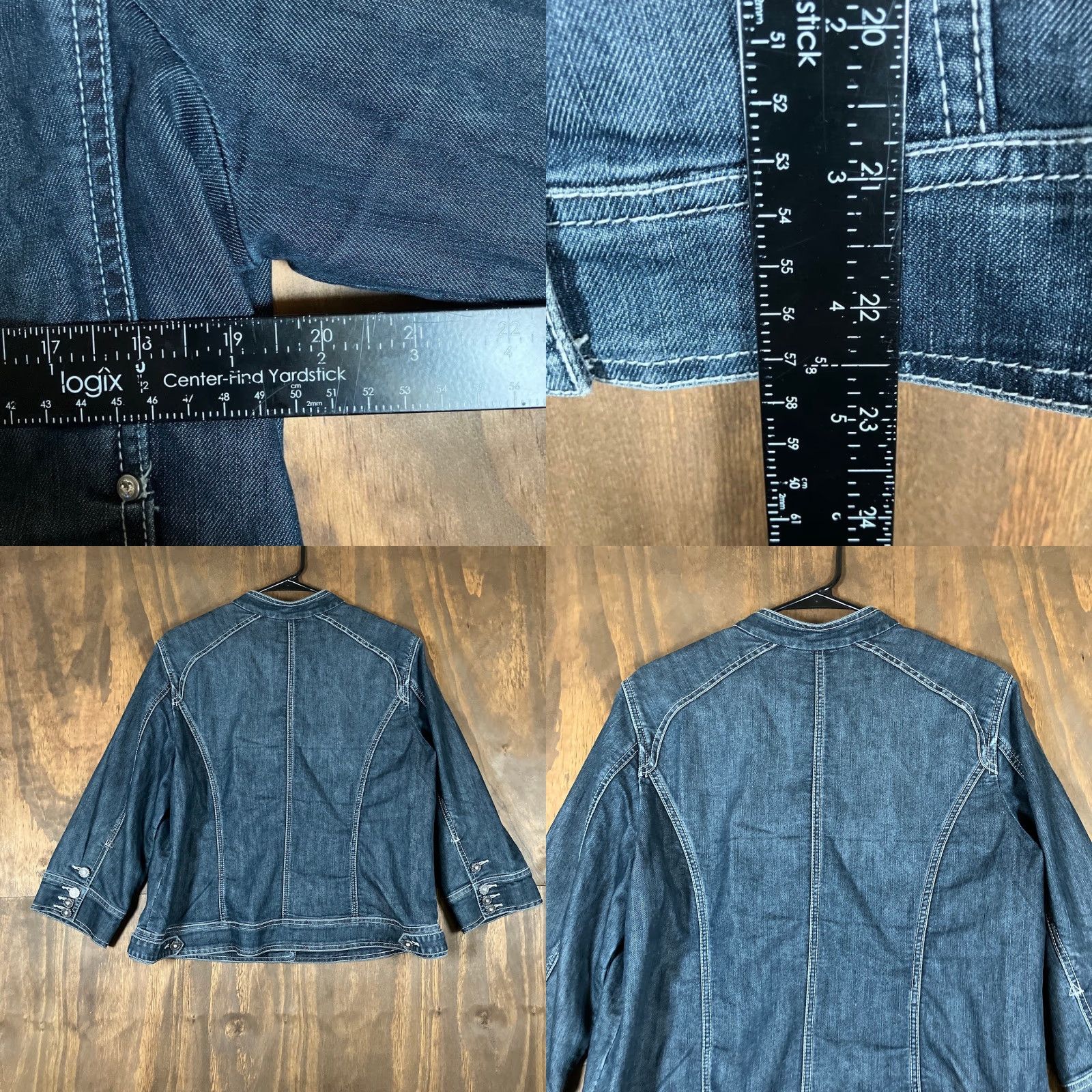 Vintage Chicos Womens Jacket Blue Denim Button Up Front Pockets Stretch L Regular Cotton 2 (L) Fall Winter Spring Mens/Womens? Size L / US 10 / IT 46 - 8 Thumbnail