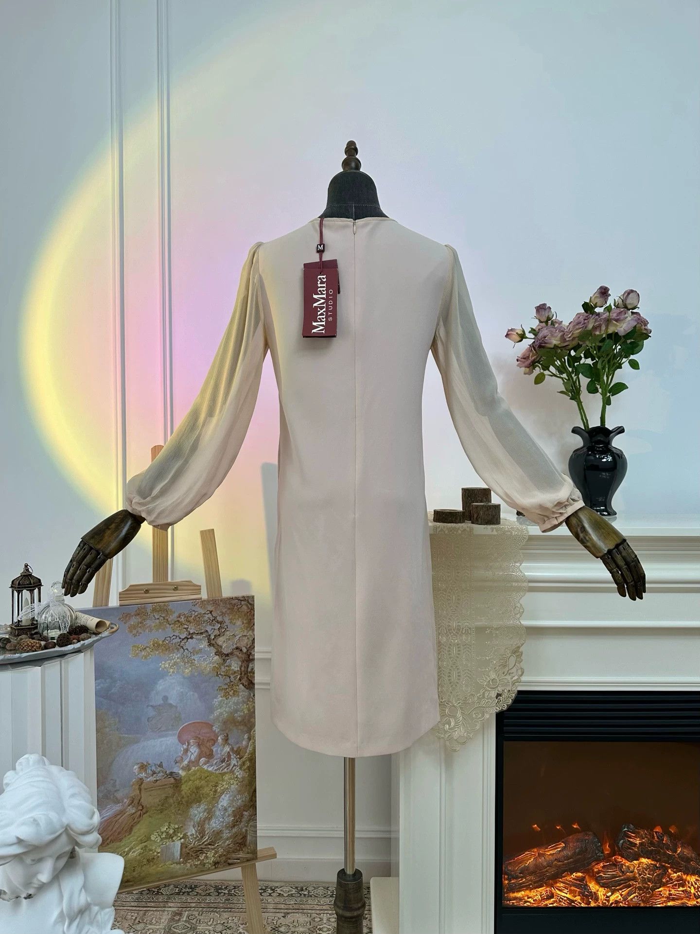 Max Mara MaxMara Studio Blush Silk V-neck Tie Puff Sleeve Dress Size M / US 6-8 / IT 42-44 - 2 Thumbnail