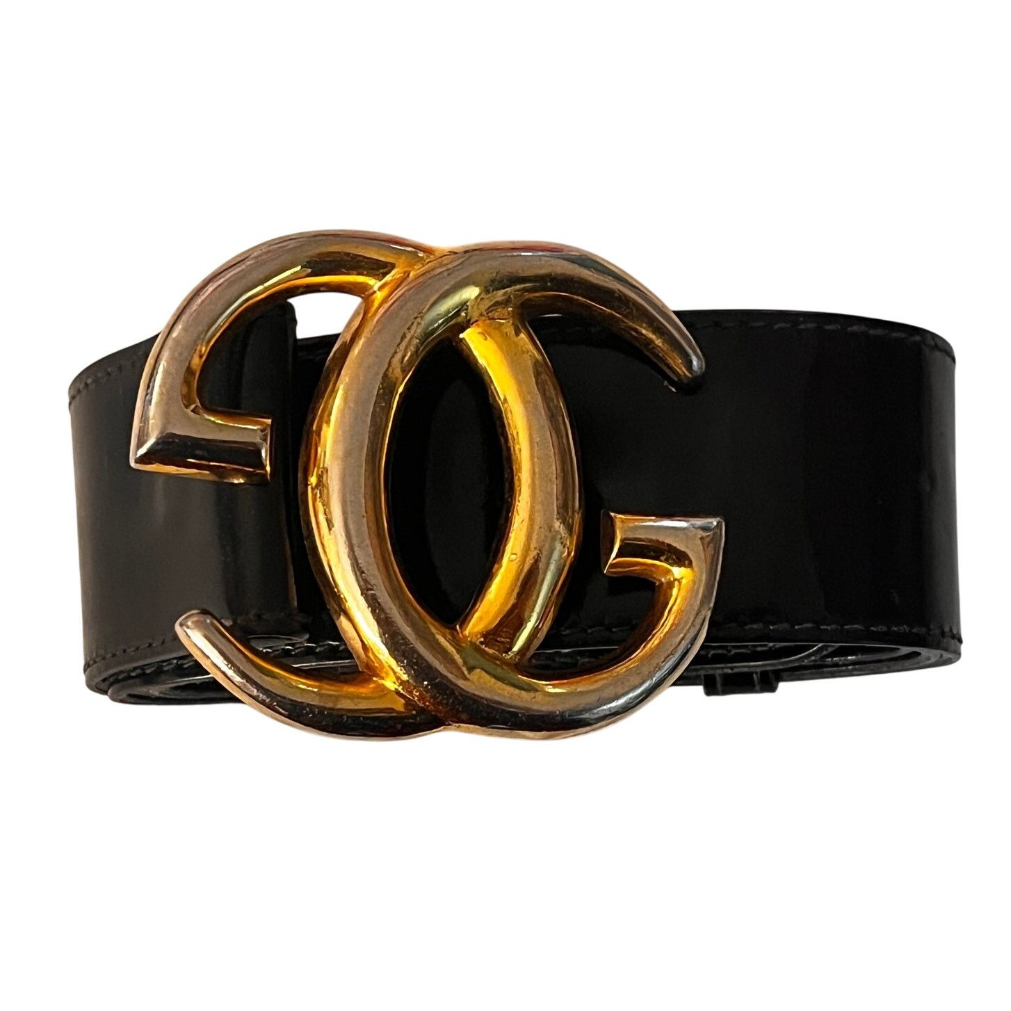 Vintage Gucci Logo Black Patent Leather Belt Size: 100