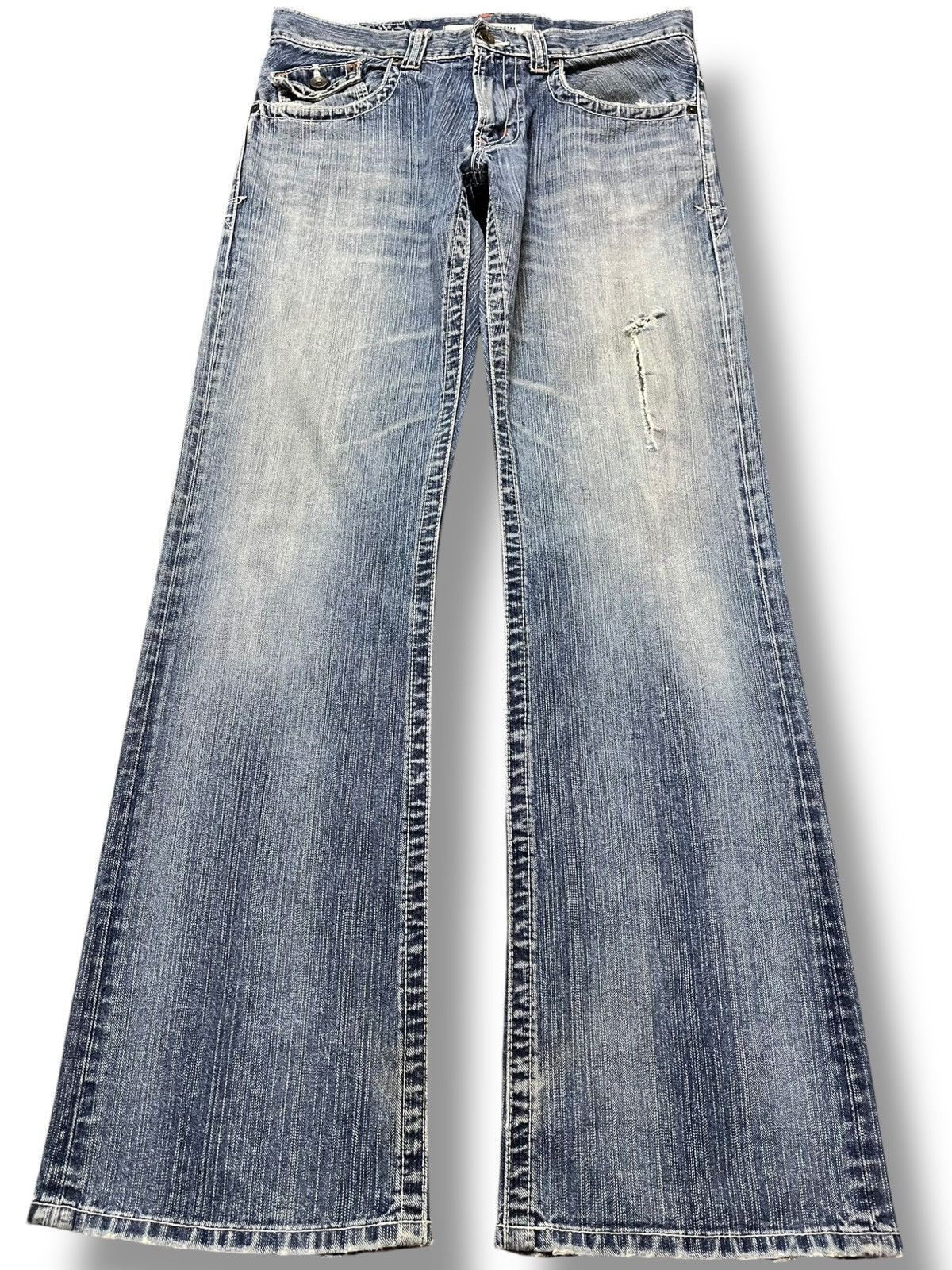Edwin Vintage Edwin Exclusive Vintage Faded Flare Distressed Denim Size US 33 - 1 Thumbnail