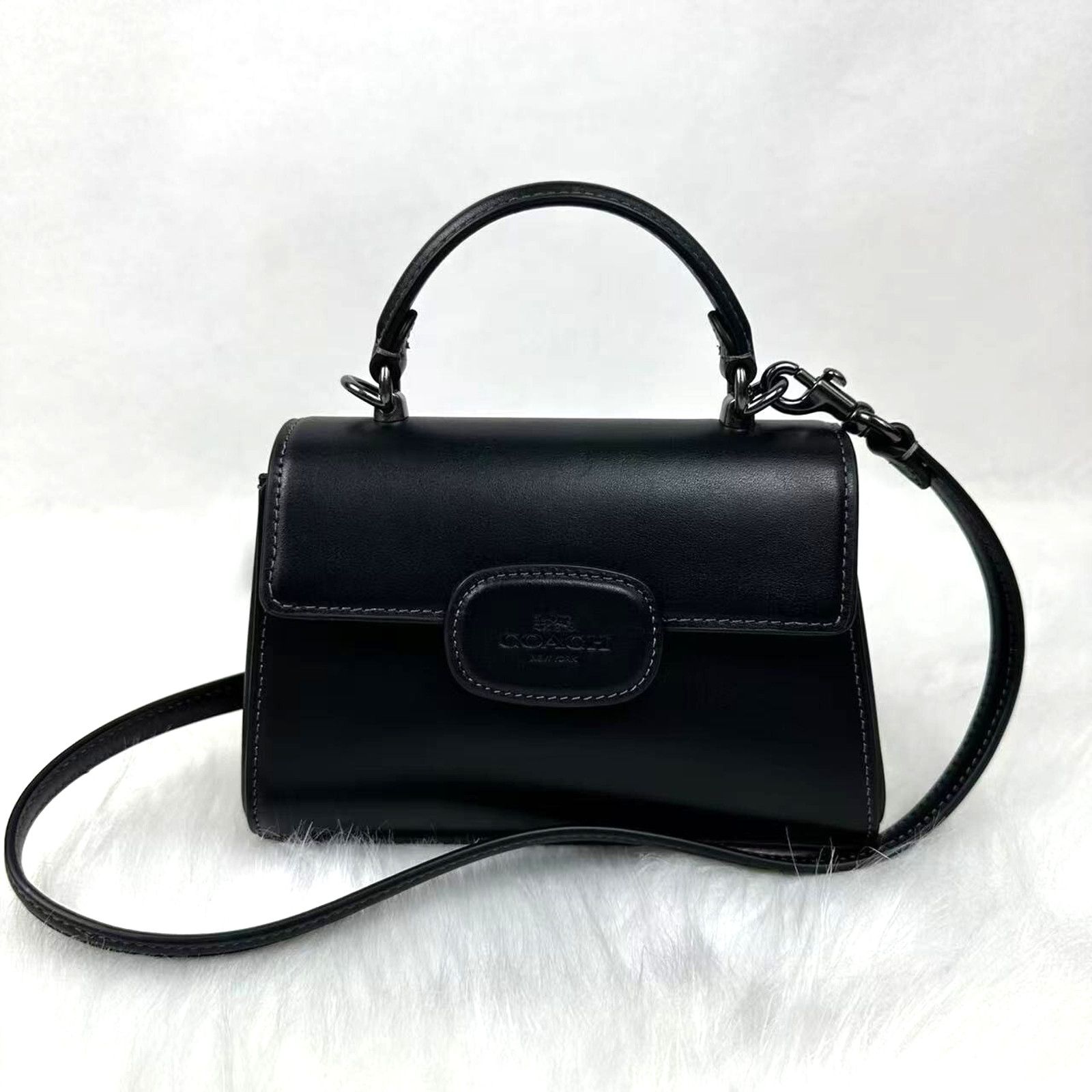 Coach Eliza Mini Top Handle Bag Crossbody In Black Leather, Women's