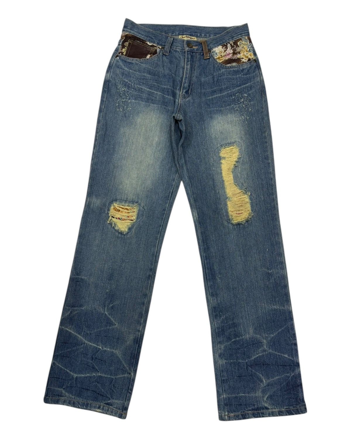Undercover Distressed Patchwork Wide Leg Jeans Embroidered Accents Size US 29 - 8 Thumbnail