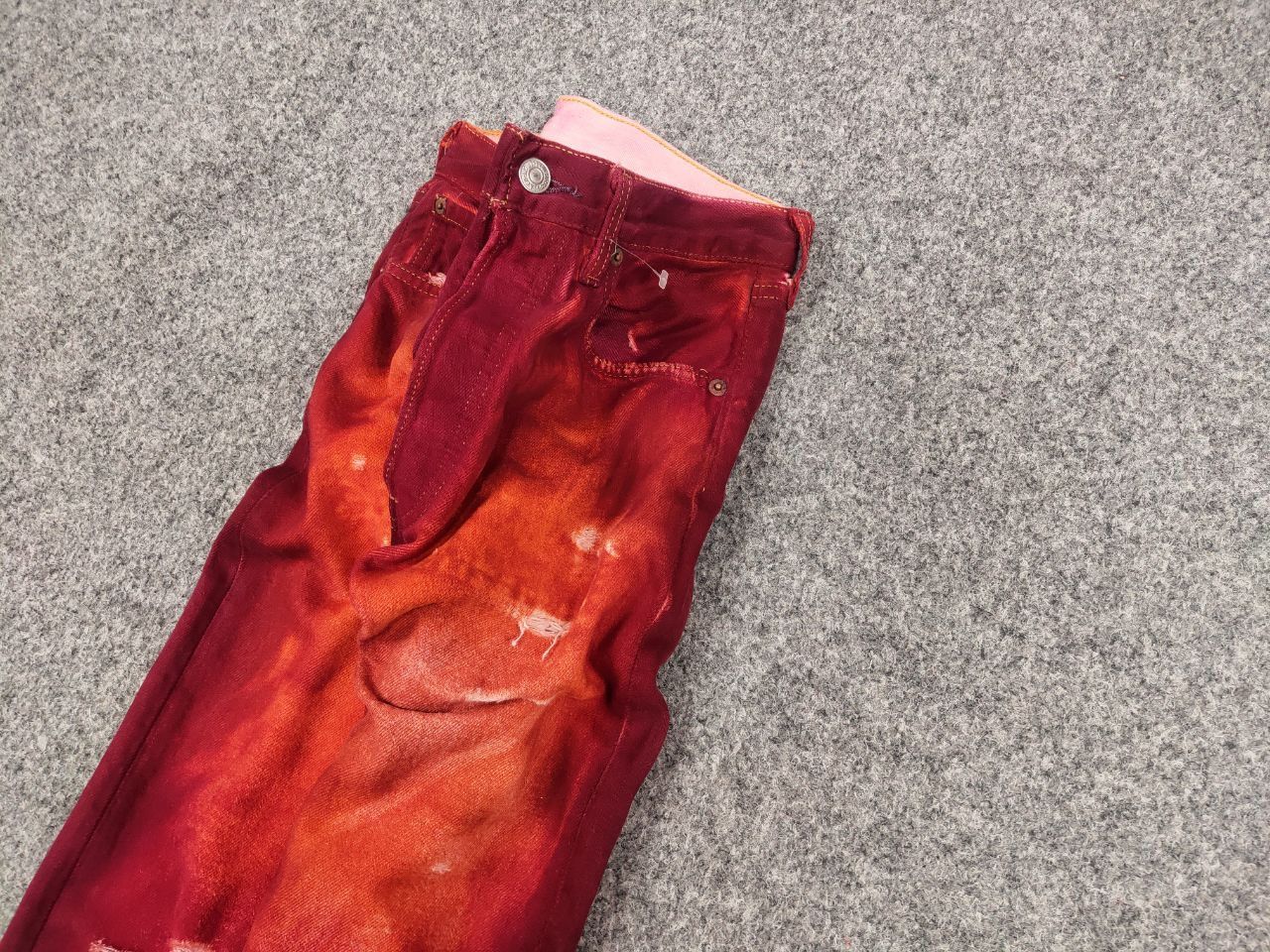 Levi's Vintage 90's Levis 501 DIstressed Denim Paint Red Jeans Size US 29 - 4 Thumbnail