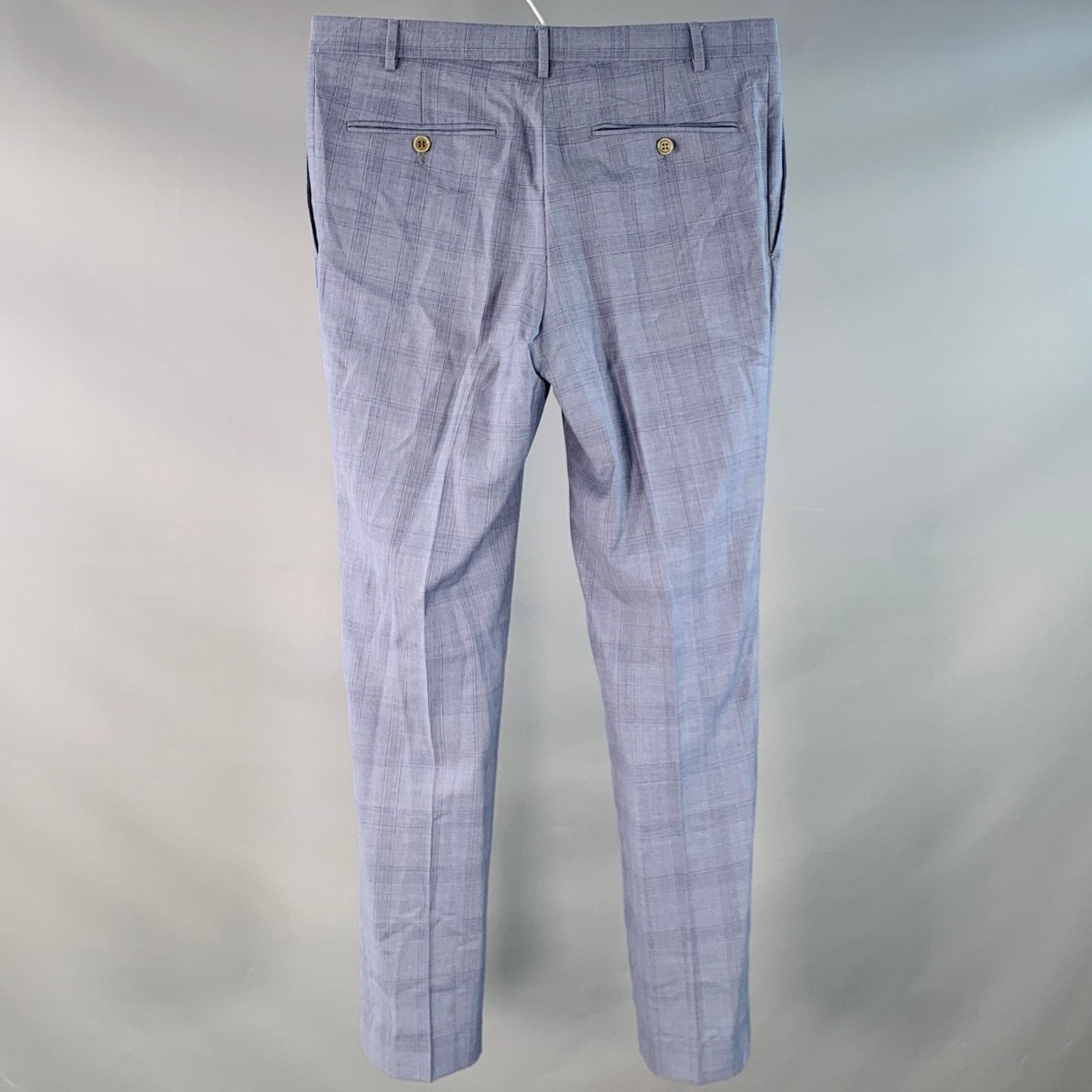 Canali Size 34 Blue Plaid Wool Flat Front Tapered Dress Pants Size US 34 / EU 50 - 3 Thumbnail