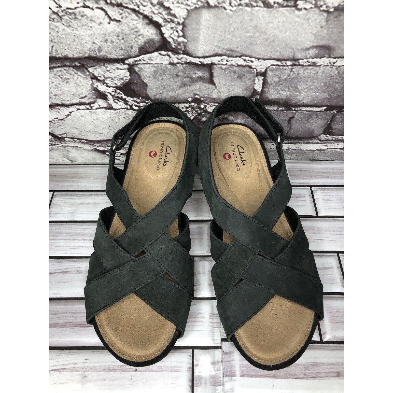 Clarks Clarks Unstructured Black Leather Criss Cross Strap Cork Wed Size US 7 / IT 37 - 2 Thumbnail