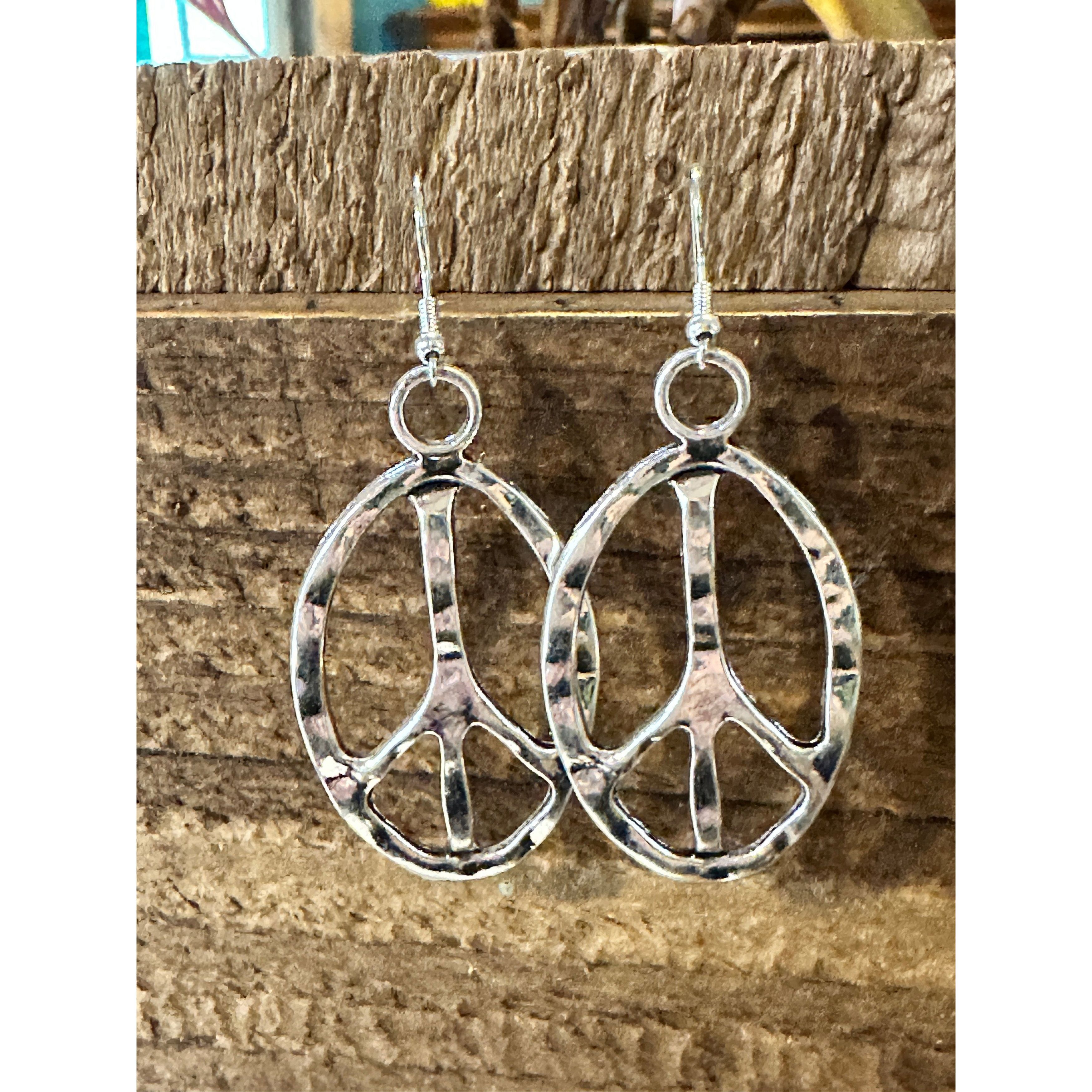 Other Boho Vintage Hippie Peace Sign Dangle Wire Earrings, Silver Size ONE SIZE - 4 Thumbnail