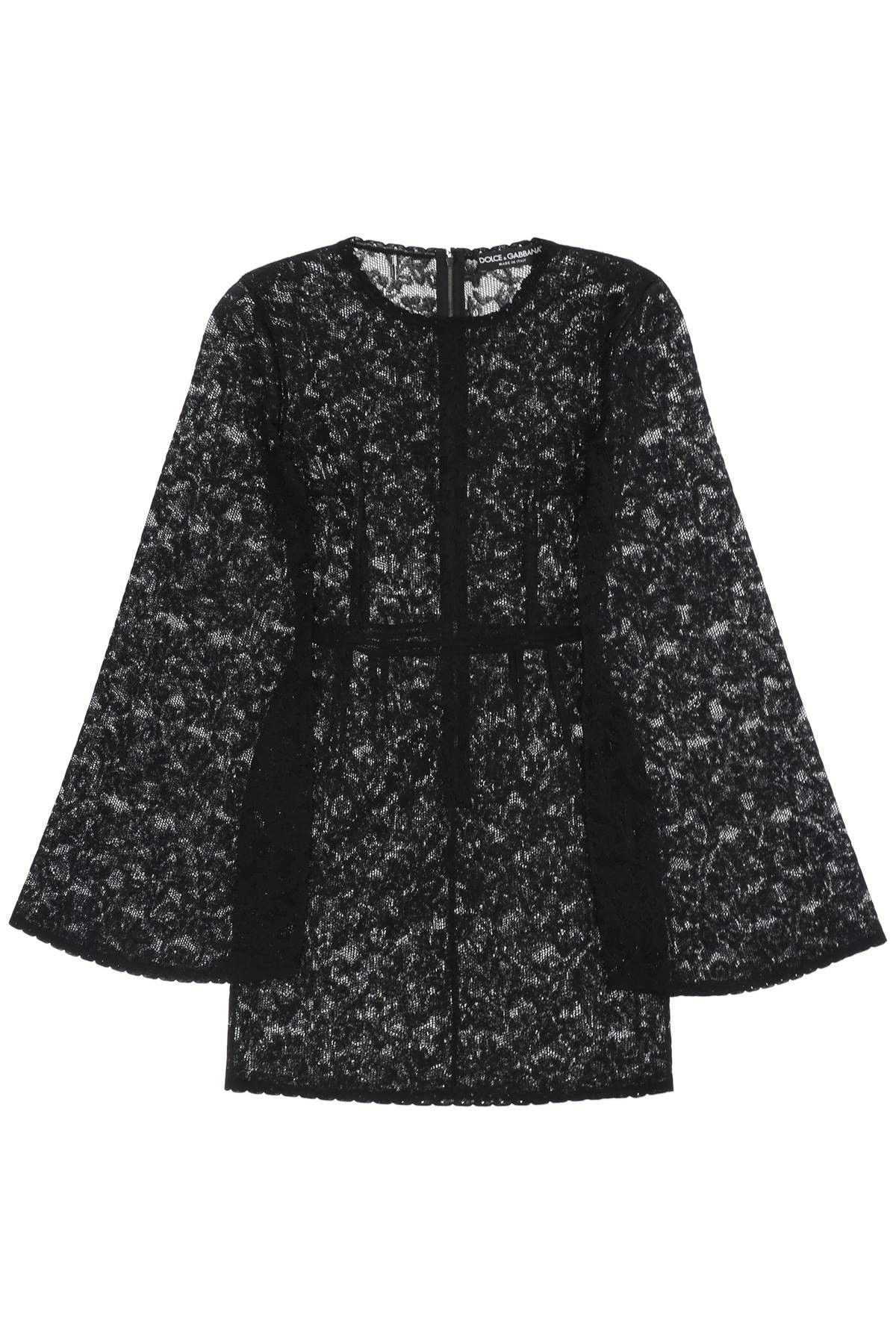 image of Dolce Gabbana Mini Dress In Floral Openwork Knit in Nero, Women's (Size Medium)