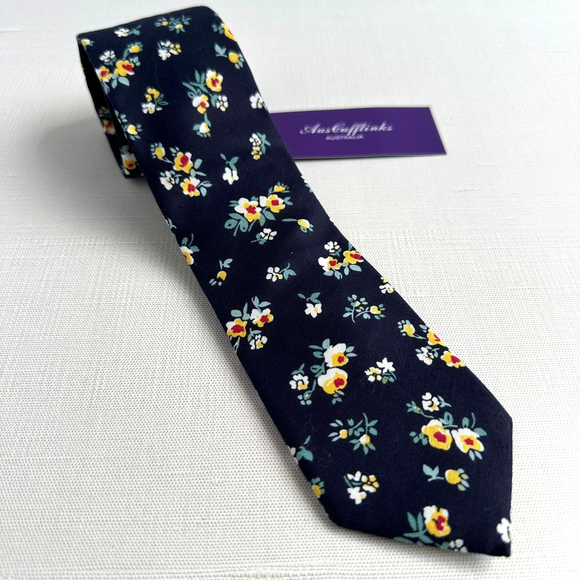 Other AusCufflinks Men’s Tie NWT Navy Cotton Floral Print Handmade Size ONE SIZE - 1 Thumbnail