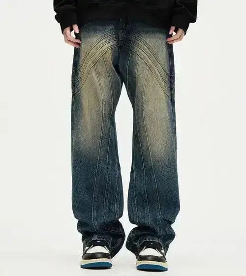 VIBE Y2K Painted Circle Striped Baggy Jeans Size US 30 / EU 46 - 1 Thumbnail
