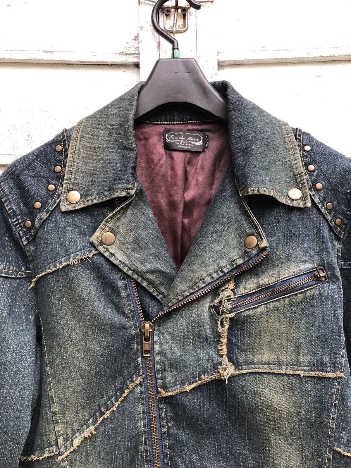 Hysteric Glamour × Japanese Brand FACE THE MUSIC STUD PATCHED WORKS DISTRESSED DENIM JACKET Size US M / EU 48-50 / 2 - 8 Thumbnail