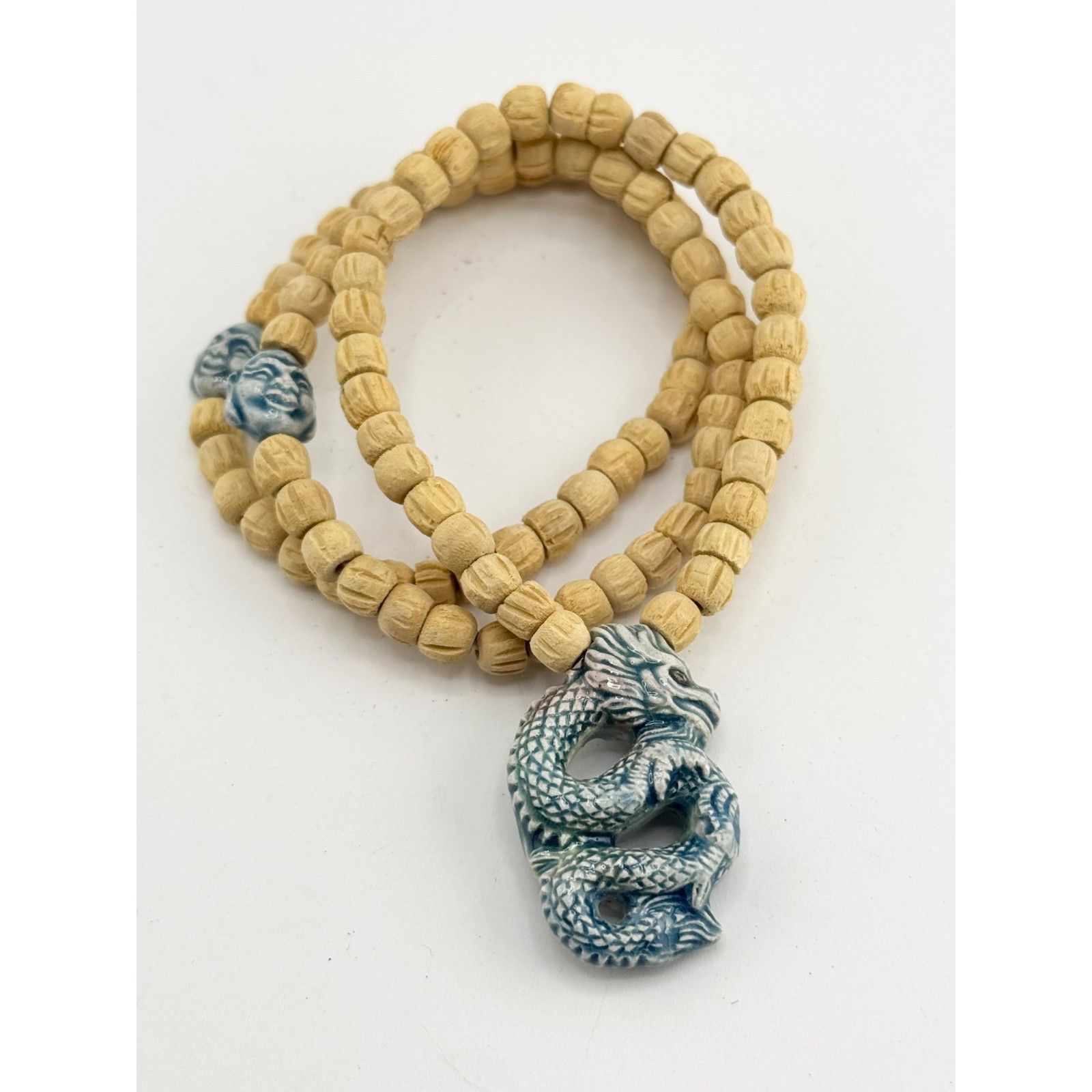 Vintage Vintage wood bead porcelain dragon serpent multi strand brac Size ONE SIZE - 2 Thumbnail
