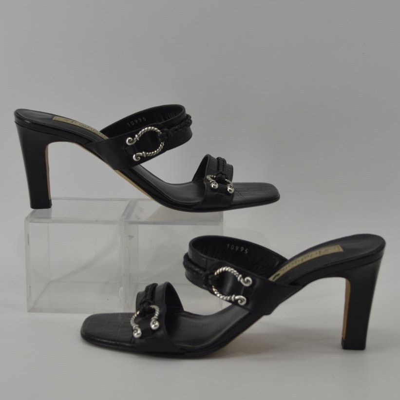 Brighton Brighton Raven Leather Black Slip On Heels Sandals Croc 8 M Size US 8 / IT 38 - 2 Thumbnail