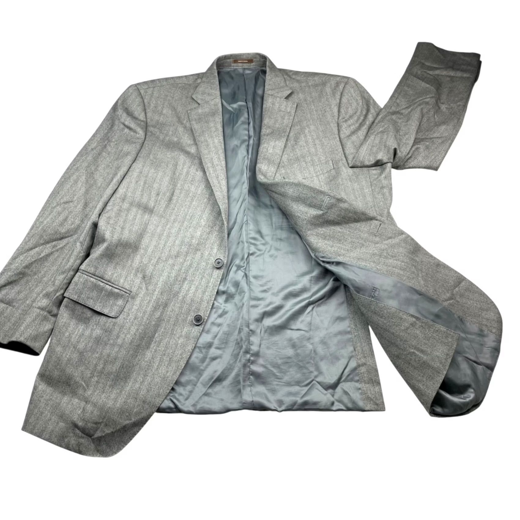 Peter Millar Peter Millar Blazer Jacket Mens 100% Wool Gray Herringbone 2-Button Long 46 L Notch Lapel Mens Size 46R - 3 Thumbnail